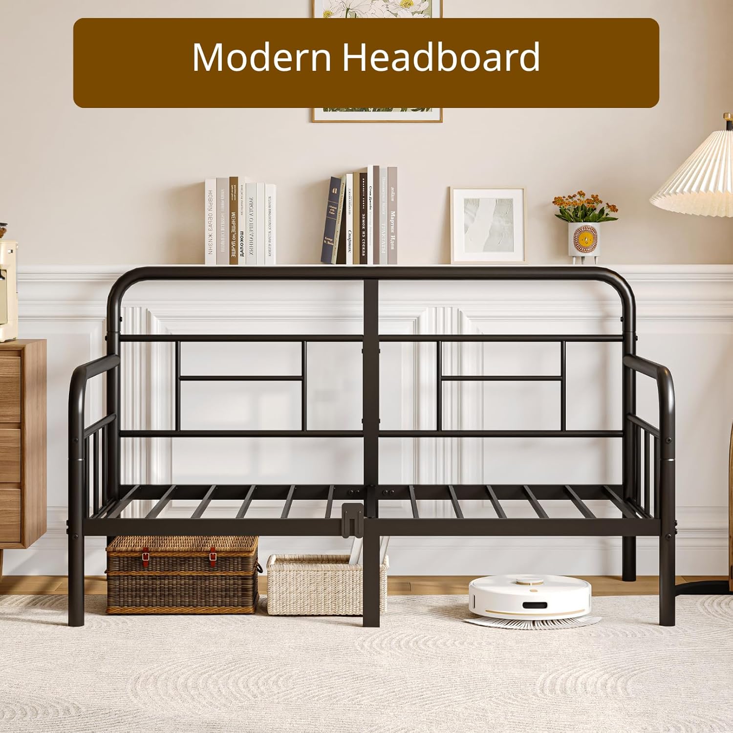 Twin Daybed with Headboard,Sofa Day Bed Frame, Heavy Duty Sturdy Metal Slats for Bedroom,Guest Room,Living Room, Easy Assembly, Modern,Space Saving,Black