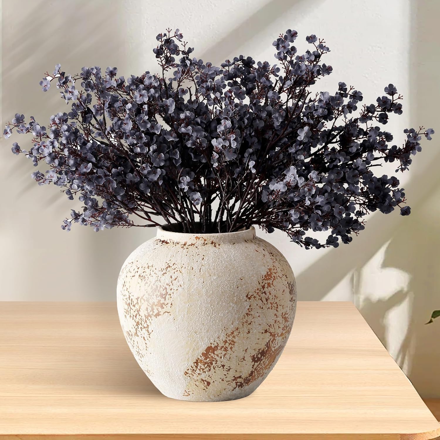 JAKY-Global Fake Fall Flowers Artificial for Decoration Faux Indoor Real Touch Silk Babys Breath Floral Stems Home Boho Centerpieces Tables Vase Decor Purple Blue 12pcs