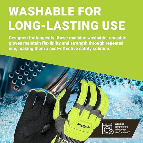 Miniatura 7 de Armor Guys Kyorene Pro 00-857 A5 - Guantes de trabajo resistentes a los cortes, grafeno, agarre de palma de nitrilo, protección de espalda TPV para