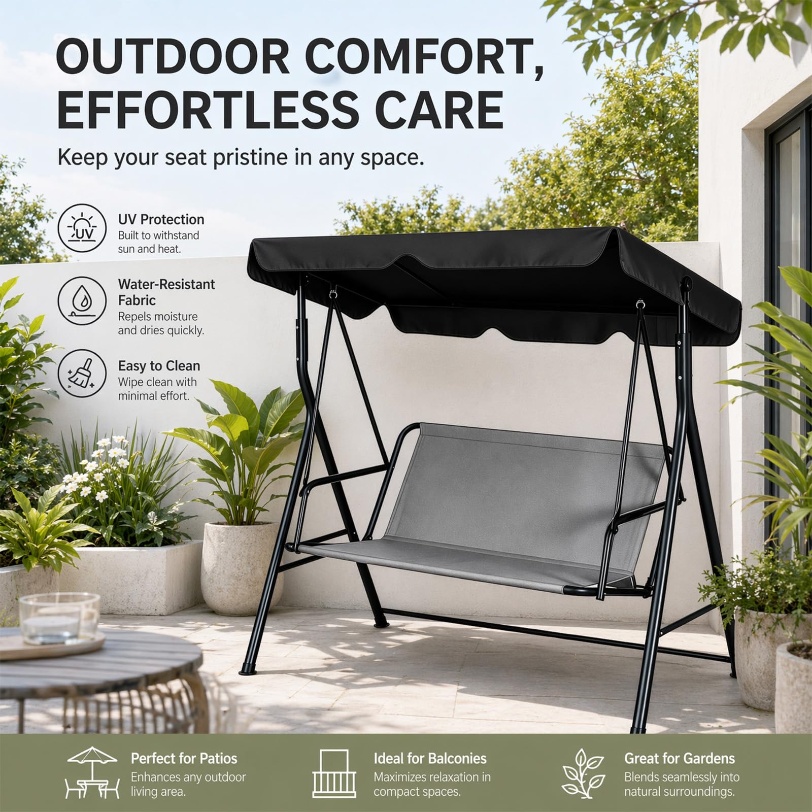 Hollywoodschaukel Ersatzbezug Sitzbezug 900D Oxford Stoff Wasserdicht für 2 3 Sitzer Schaukelauflage Bezug Austauschbar Strapazierfähig für Garten Terrasse (Grau, 115 x 48 x 48 CM)