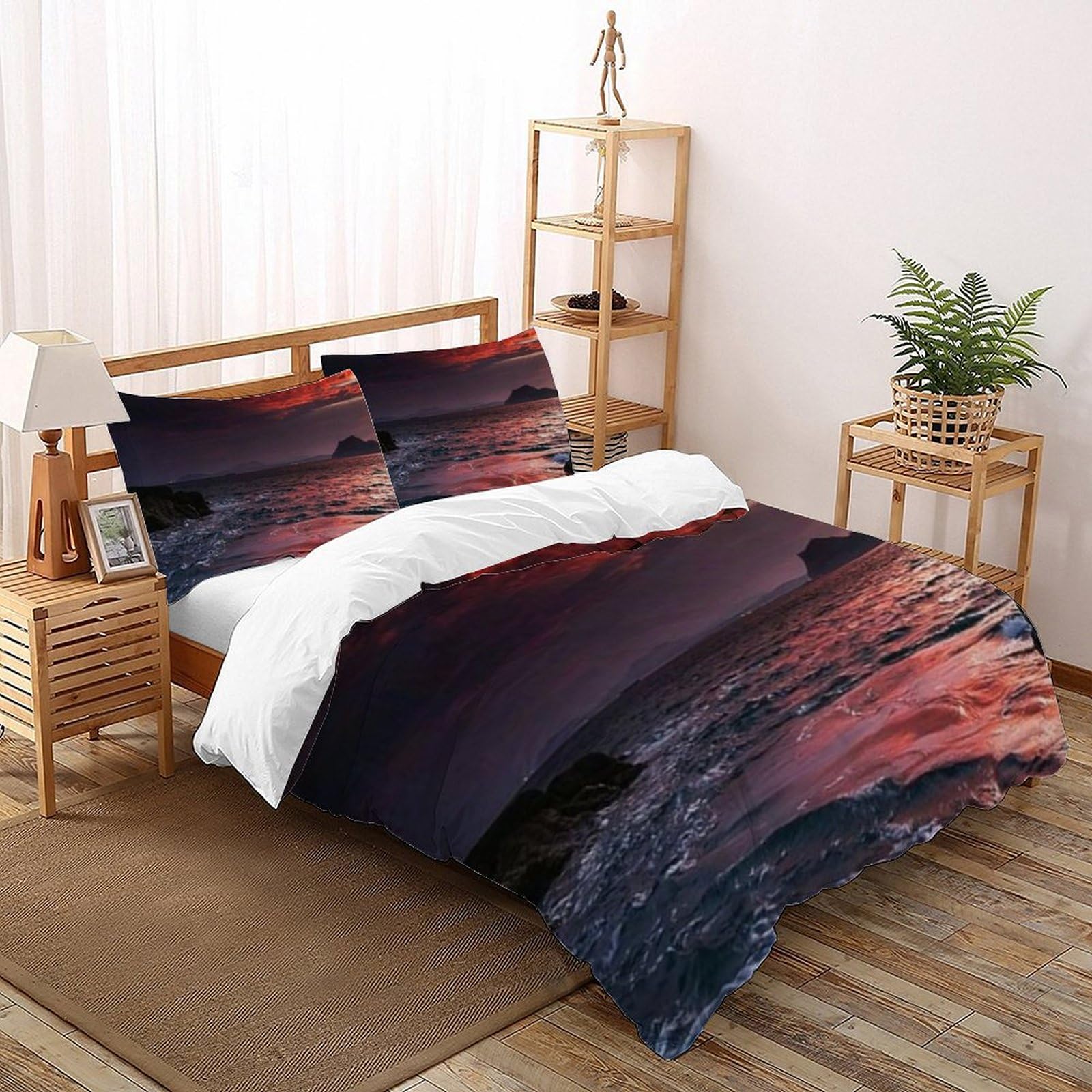 Housse de couette Super King 260x220cm Sunset Plage en microfibre avec taies d'oreiller enfants