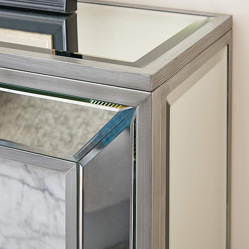 Miniatura 14 de SEI Furniture Chimenea eléctrica con espejo y imitación de Trandling, mármol plateado antiguo y blanco (AMZ9537201EF)