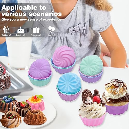 Miniatura 4 de To encounter Paquete de 48 tazas de silicona para hornear cupcakes, forros antiadherentes de grado alimenticio, moldes de silicona reutilizables de