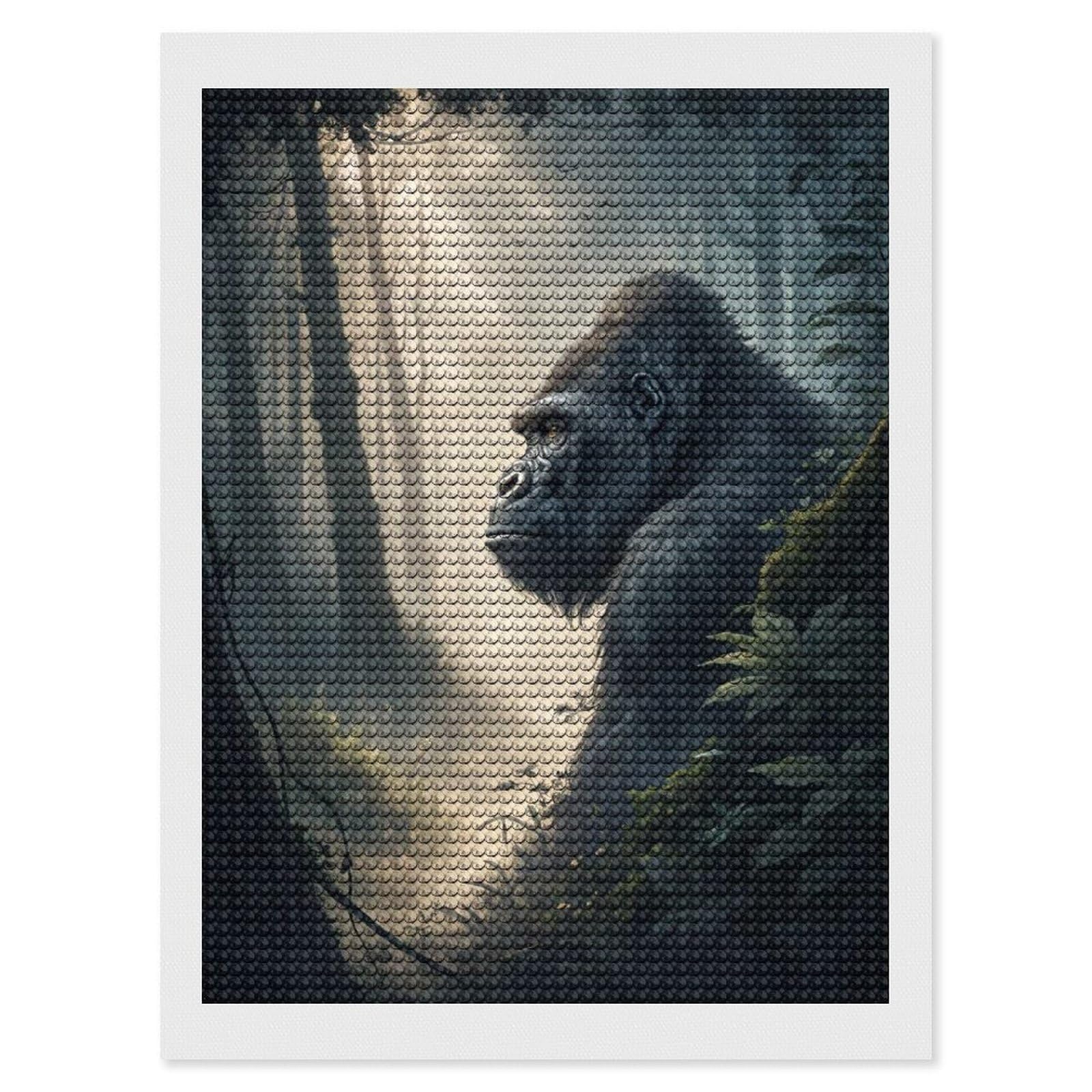 Junmoney Gorilla in A Misty Forest Round Drill Diamond Painting 12"x16", for Women, Relaxing DIY Hobby, Bedroom Decor, Christmas Gift, Adhesive Canvas