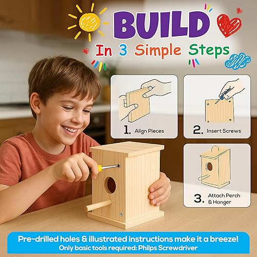 Miniatura 6 de LATI TOYS Kit de casa de pájaros de alta calidad para que los niños construyan fácil de hacer para colgar casa de pájaros de madera para