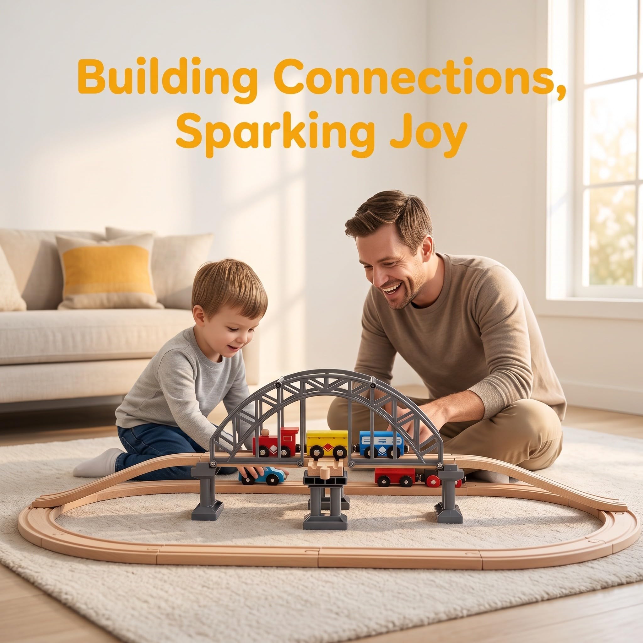 WOONEKY Ponte per Trenino in Abs e Legno, Accessorio per Bambini 1 Pezzo