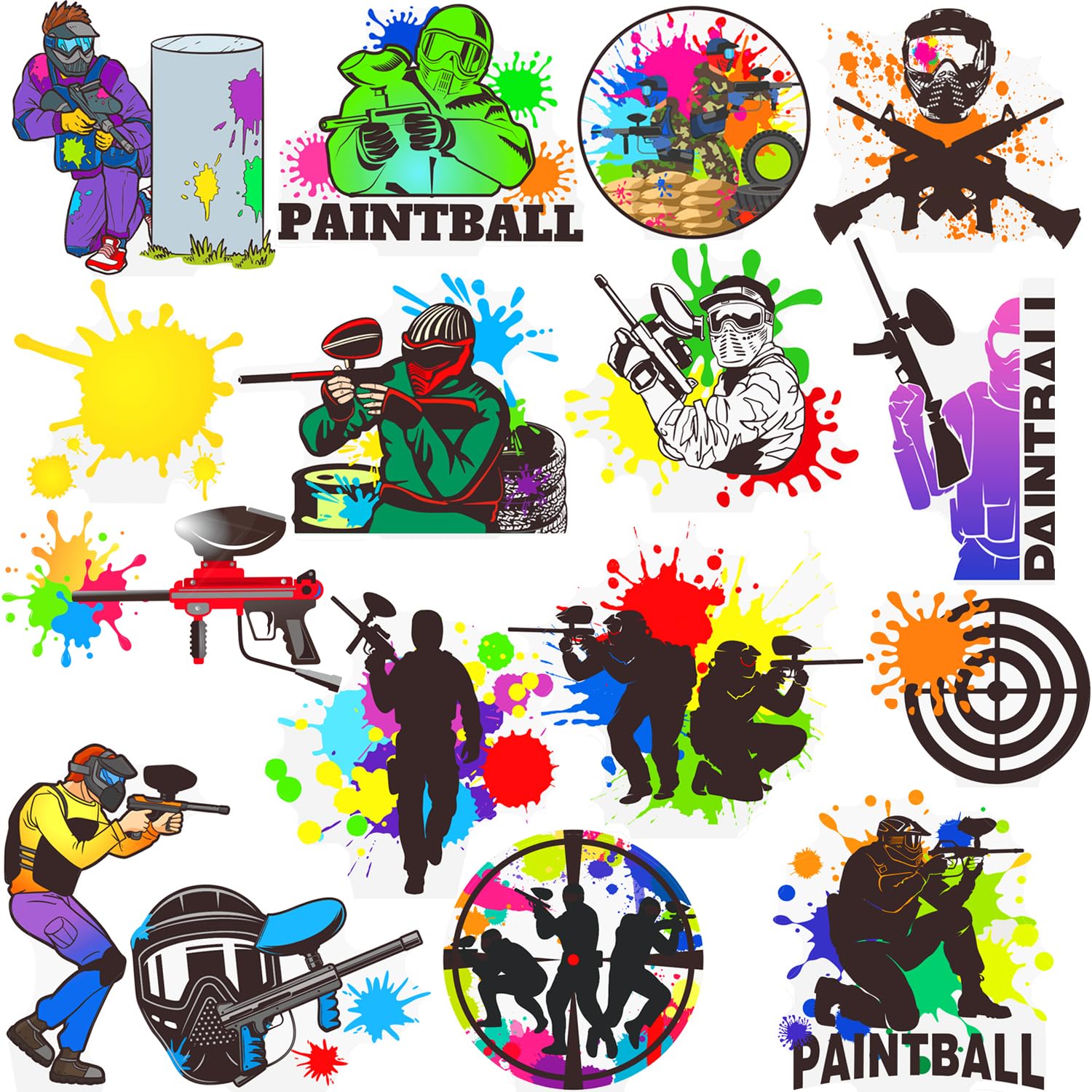 Paintball Cupcake Toppers 48PCS Paintball Birthday Party Decorations Colorful Splash Shooting Game Cake Toppers Paintball Cupcake Decorations for