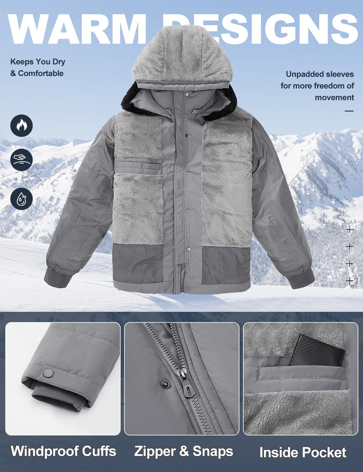 Tuopuda Uomo Giacca Invernale con Cappuccio, Giubbotto in Pile Casual Parka Cappotto Termico Imbottito Giacche con Cerniera e Tasche Giubbino Primavera Autunno