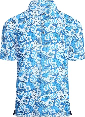 Alex Vando Mens Hawaiian Golf Shirt Moisture Wicking Digital Print Golf Shirts for Men