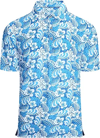 Alex Vando Mens Hawaiian Golf Shirt Moisture Wicking Digital Print Golf Shirts for Men