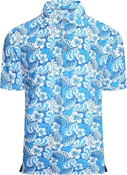 Alex Vando Mens Hawaiian Golf Shirt Moisture Wicking Digital Print Golf Shirts for Men