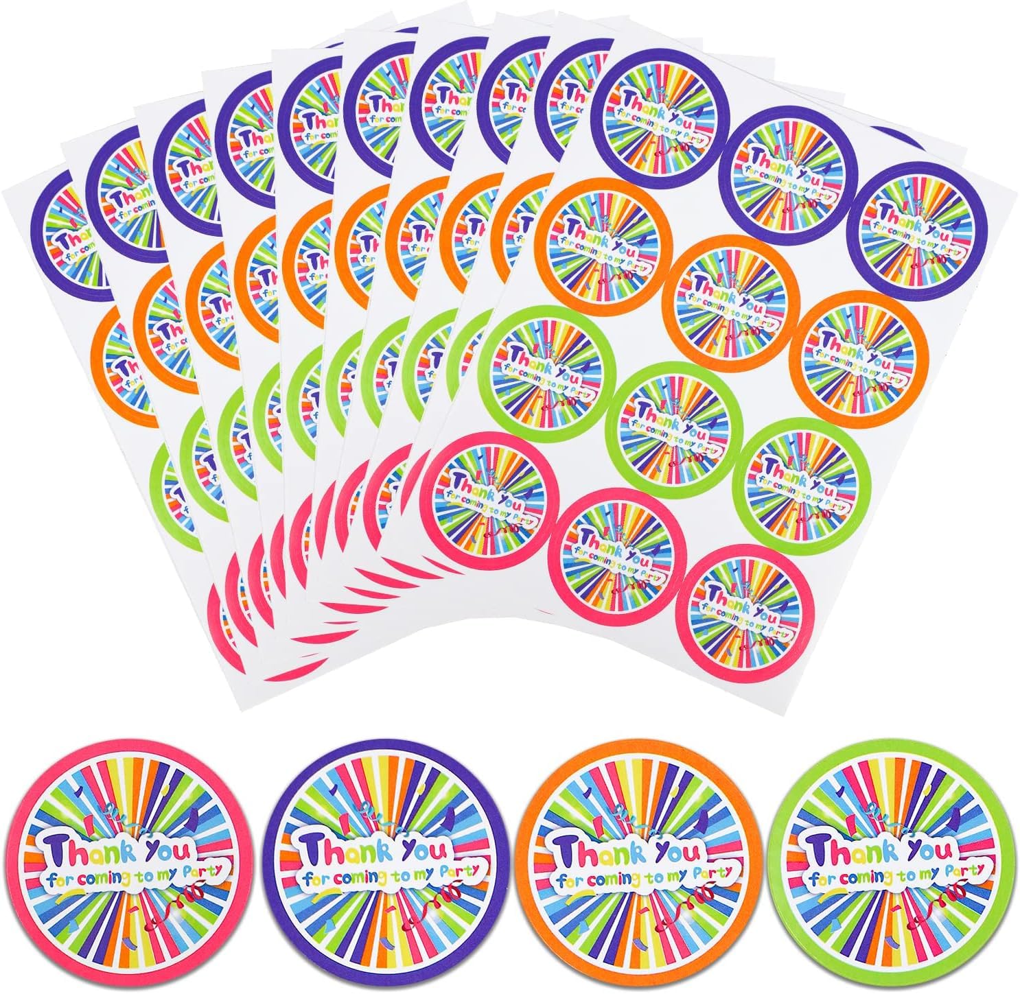 VEYLIN Thank You Stickers,120 Pieces Colourful with Thank You for Coming to My Party Stickers for Birthday Party (Colorful)