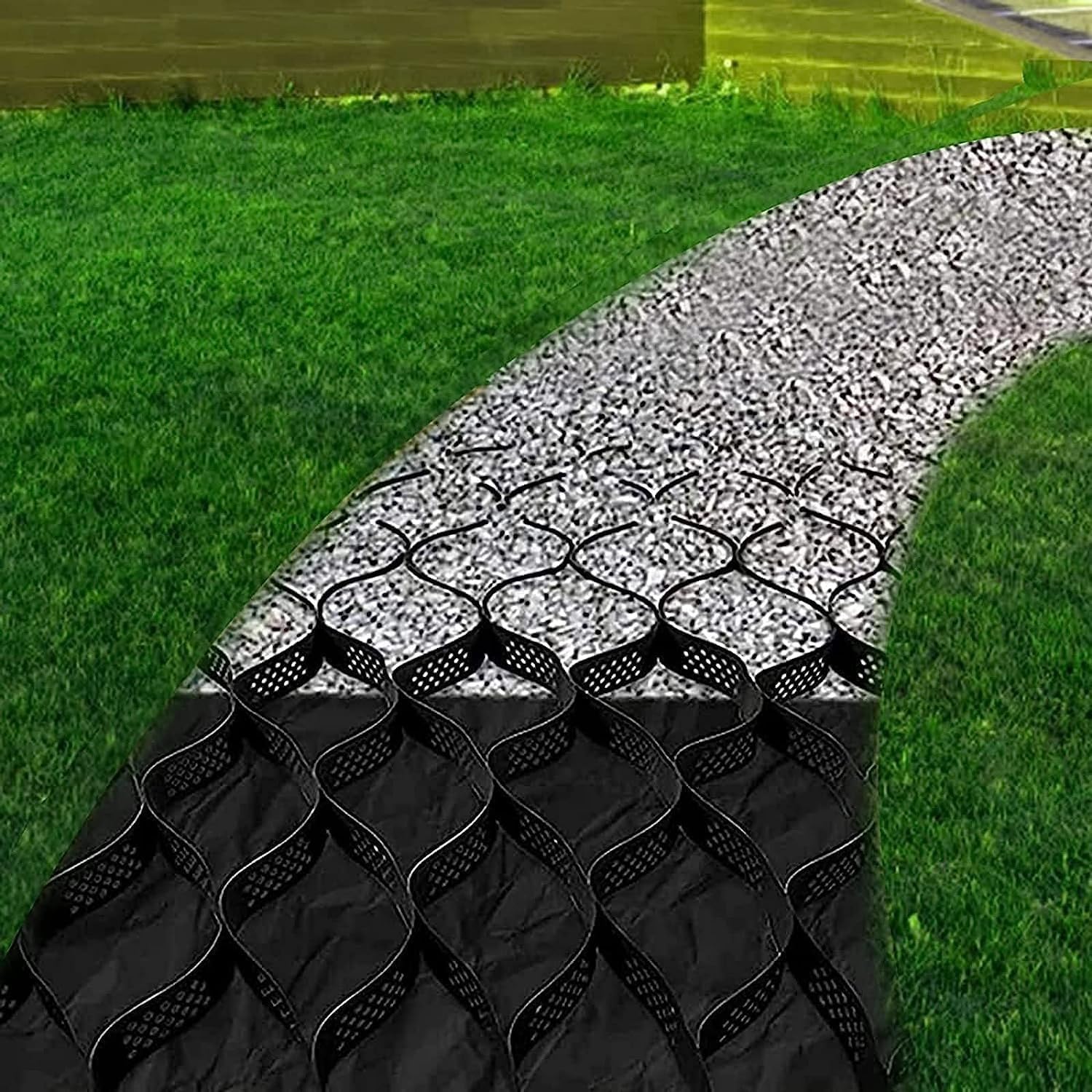 2" Thick Geocell Ground Grid, 3ft/ 5ft/ 10ft/ 15ft/ 20ft/25ft/ 30ft HDPE Grid Ground Gravel Grid, Slope Anti Mud Support Mesh for Walkway/RV/Retaining Wall/Subgrade Work Garden(2x8 m/6.5x26 ft)