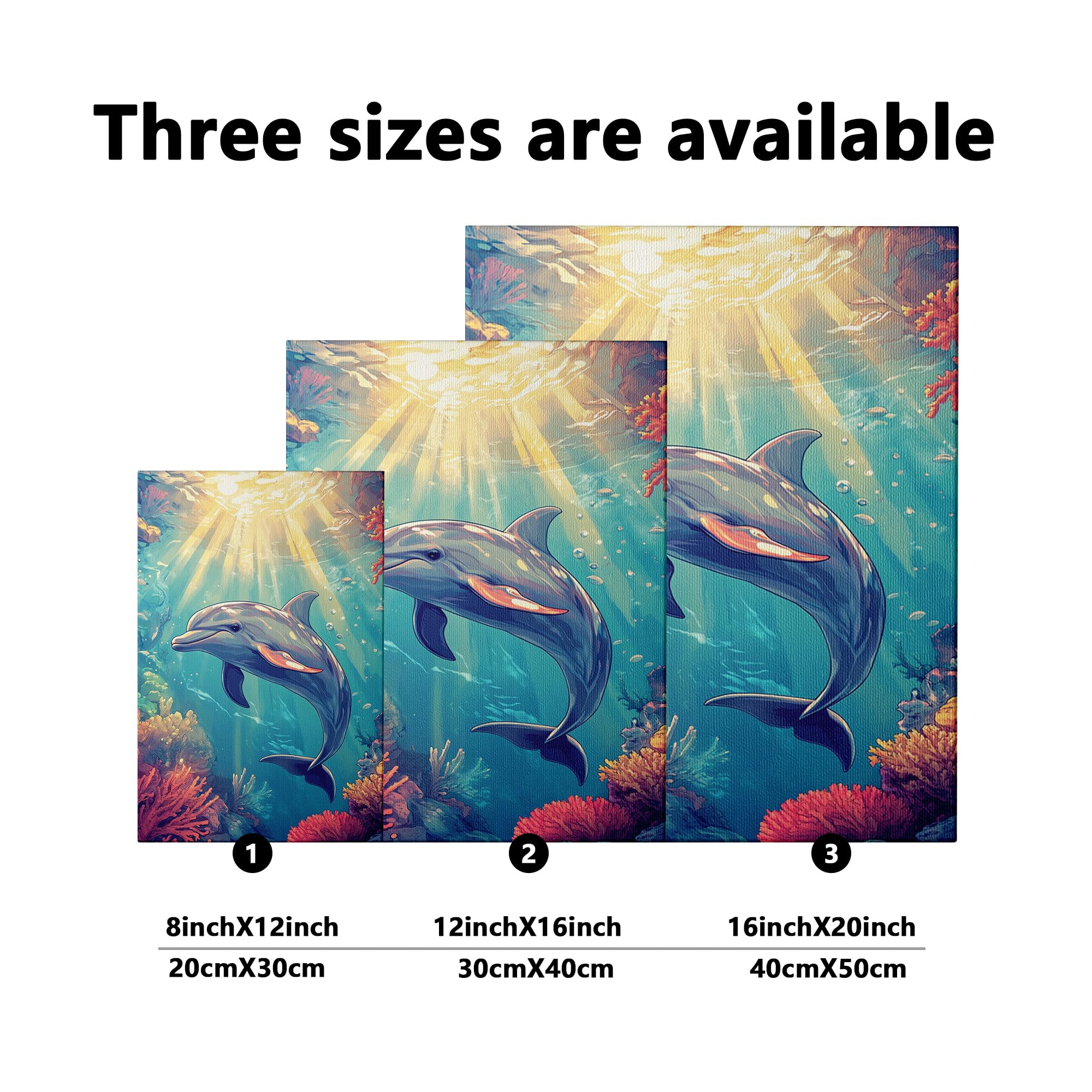 Dolphin Canvas Wall Art, Blue Ocean Marine Life Prints, Aquatic