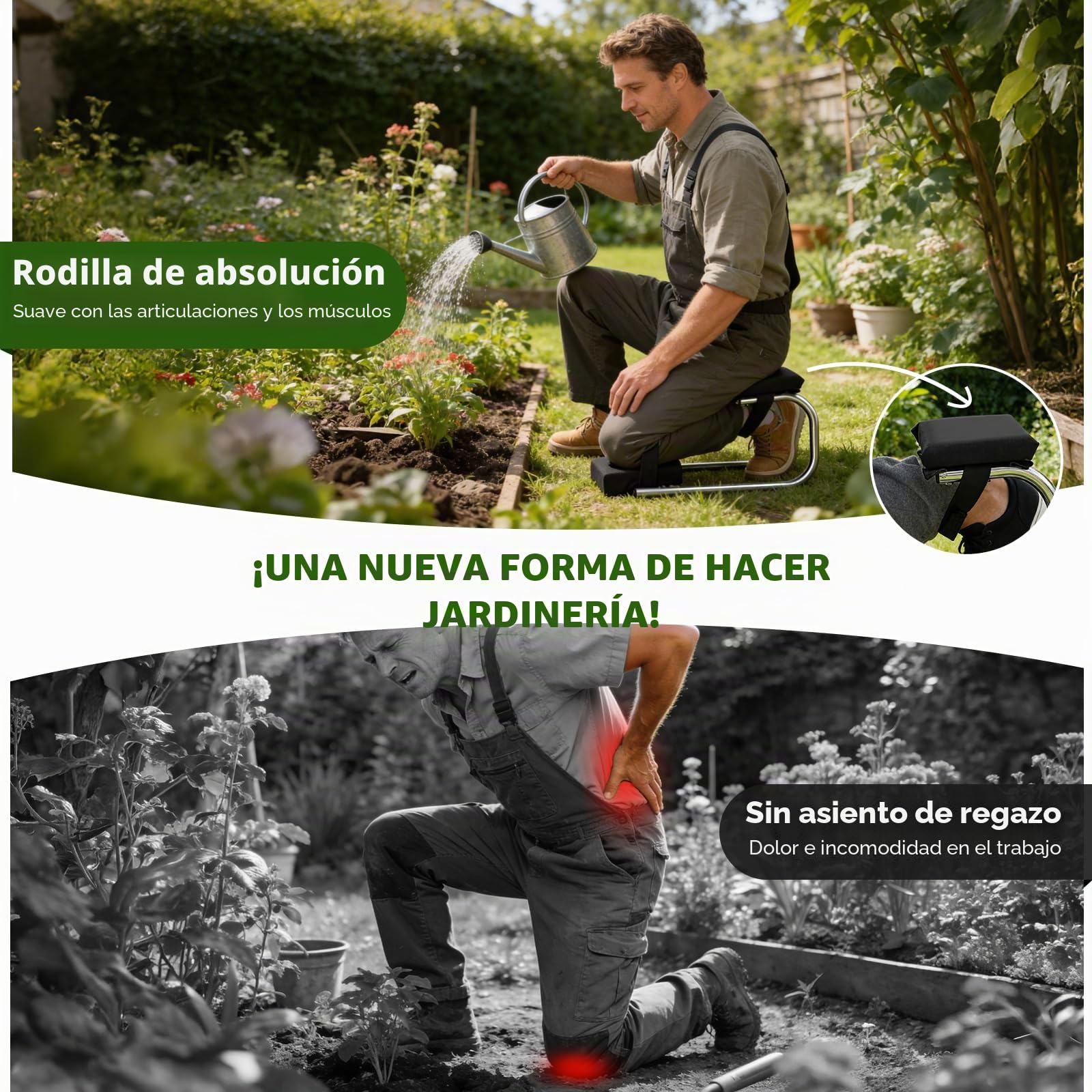 Banco de rodillas alu estable con rodilleras & asiento para jardinería – Asiento ergonómico para suelo y mantenimiento, para altura ca. 160–195 cm, ideal jardín, construcción, bricolaje.