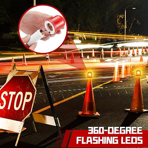 Miniatura 2 de VIHOSE 4 piezas de luces LED para conos de tráfico, cono intermitente de tráfico con 3 modos de parpadeo, luz de advertencia LED para conos