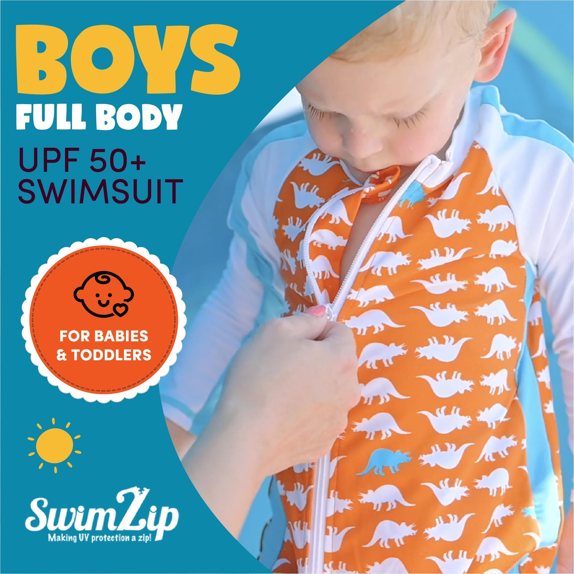 SwimZip Little Boy Manga Larga para niña con UPF 50 Protección Solar - Anaranjado -