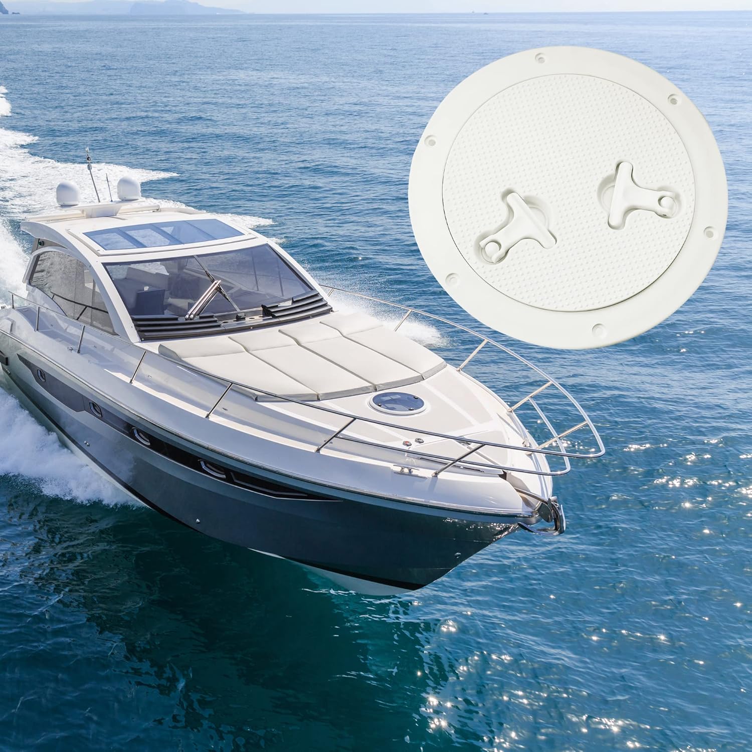 X AUTOHAUX 8 Inch Boat Inspection Deck Plate Hatch Marine Round Inspection Hatch Deck Plate with Detachable Cover Water Tight for Outdoor Installations White