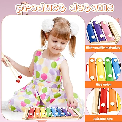 Miniatura 3 de 8 juegos de xilófono de madera para niños, instrumento de juguete musical con 16 mazos de madera, kit de percusión para niños en edad preescolar,