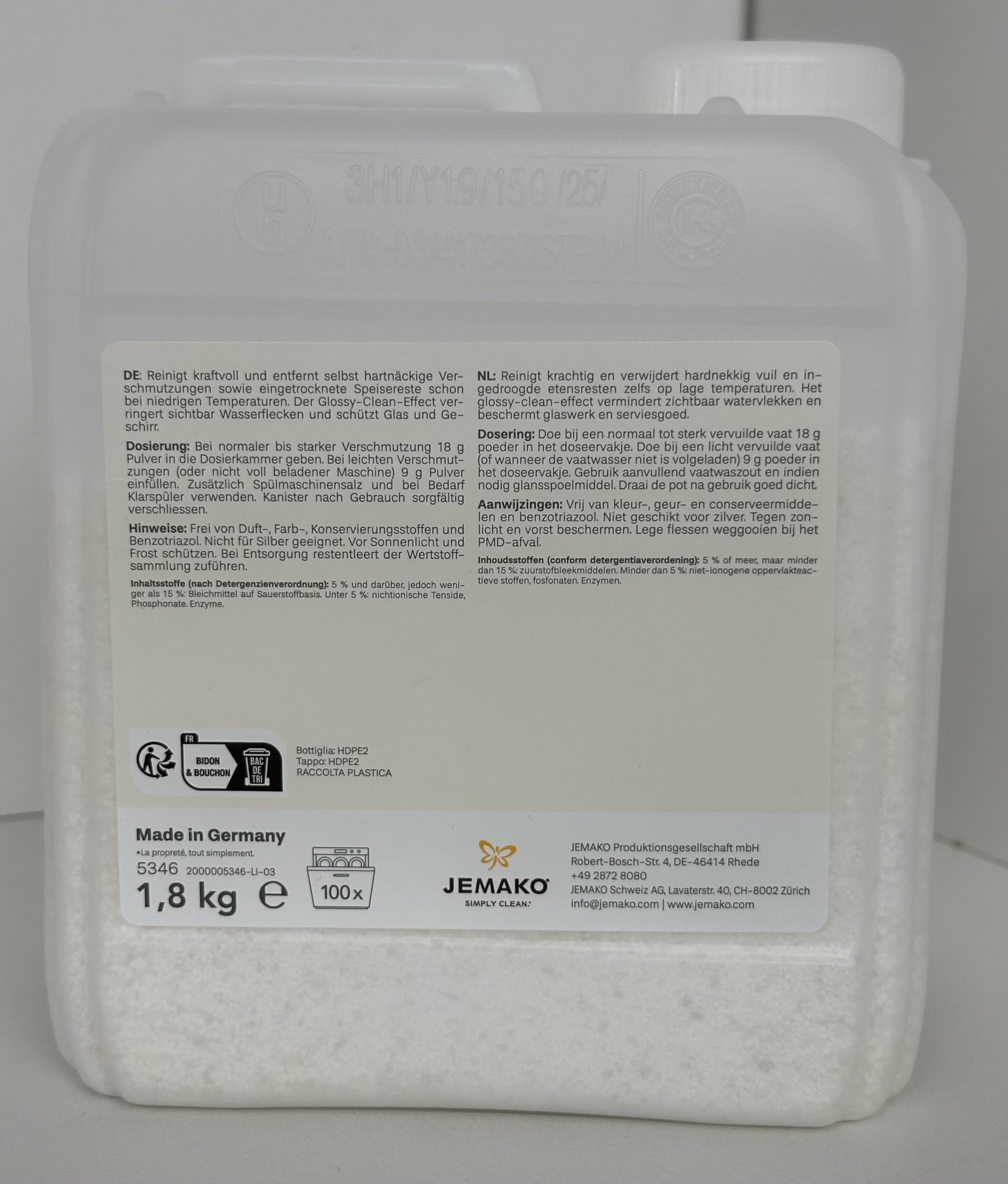 Jemako Geschirrspülpulver 1,8 kg - Vorratspackung -