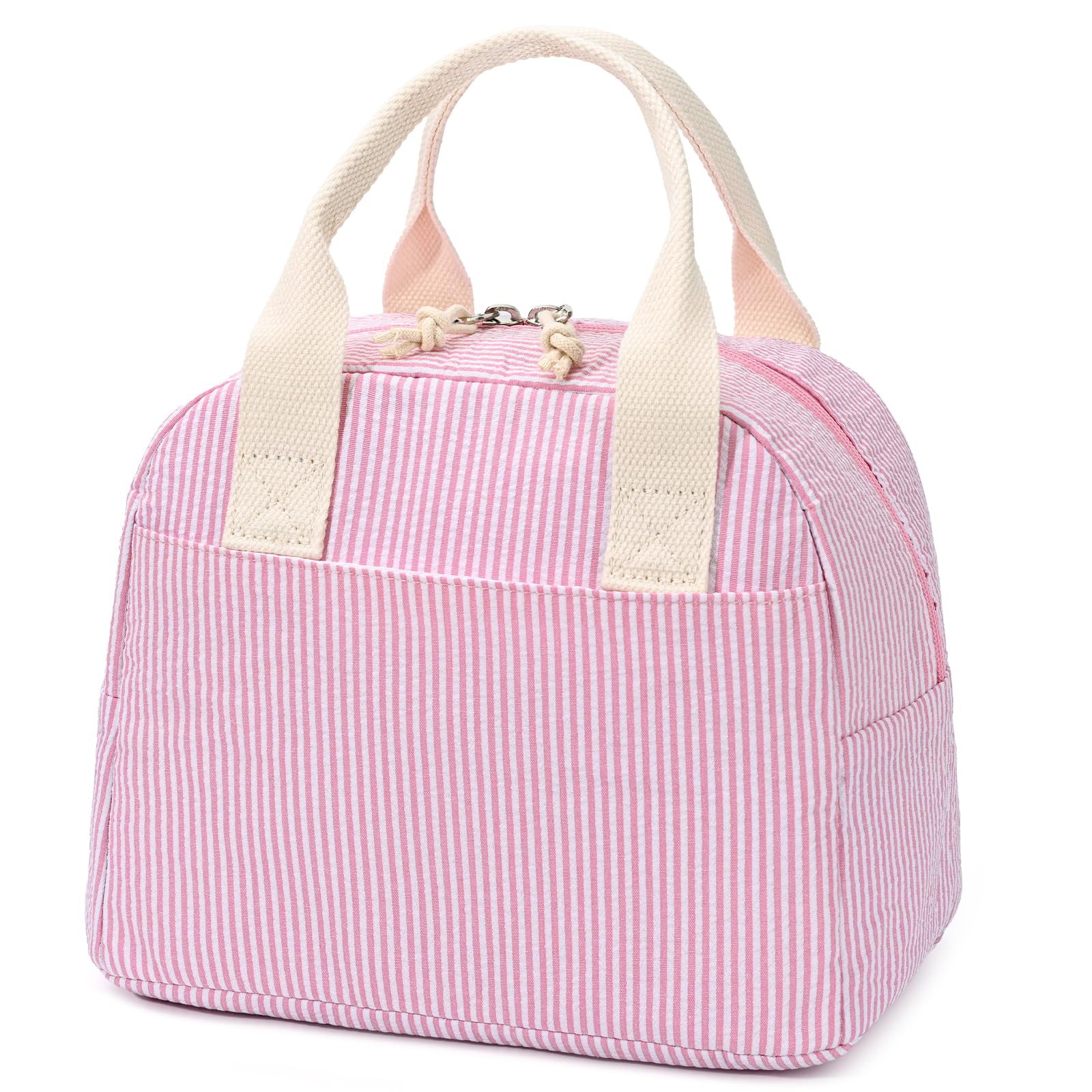 LOVELYWIND Lunch Box for Women, Insulated Lunch Bag, Pink Stripe Tote