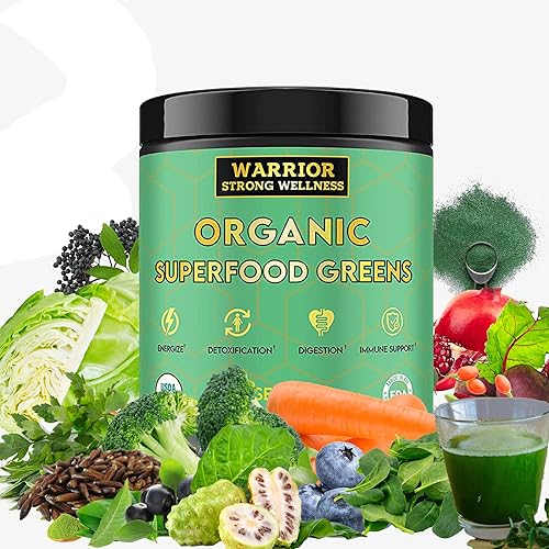 Warrior Strong Wellness Polvo de verduras orgánicas certificadas 30 porciones polvo de superalimentos verdes bebida de impulso energético polvo