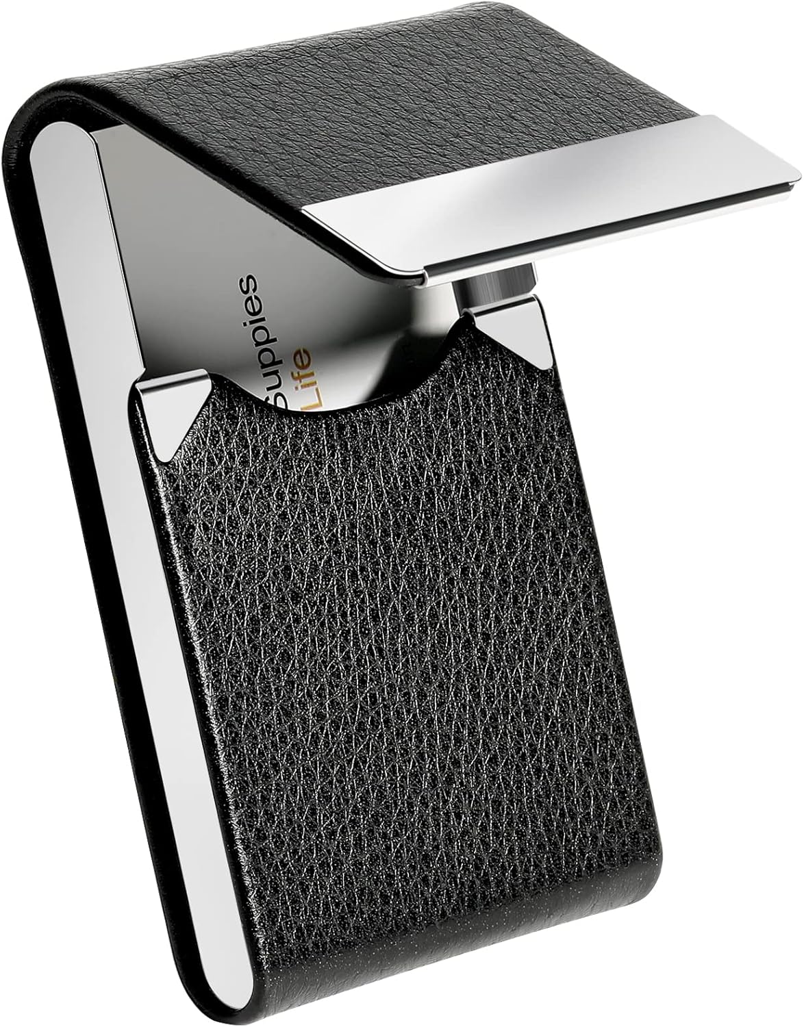 MaxGear Business Card Holder, PU Leather Business Card Case Pocket Card Holders for Men or Women, Metal Slim Name Card Holder RFID Blocking Business Card Carrier with Magnetic Closure, Black Carbon : Office Products