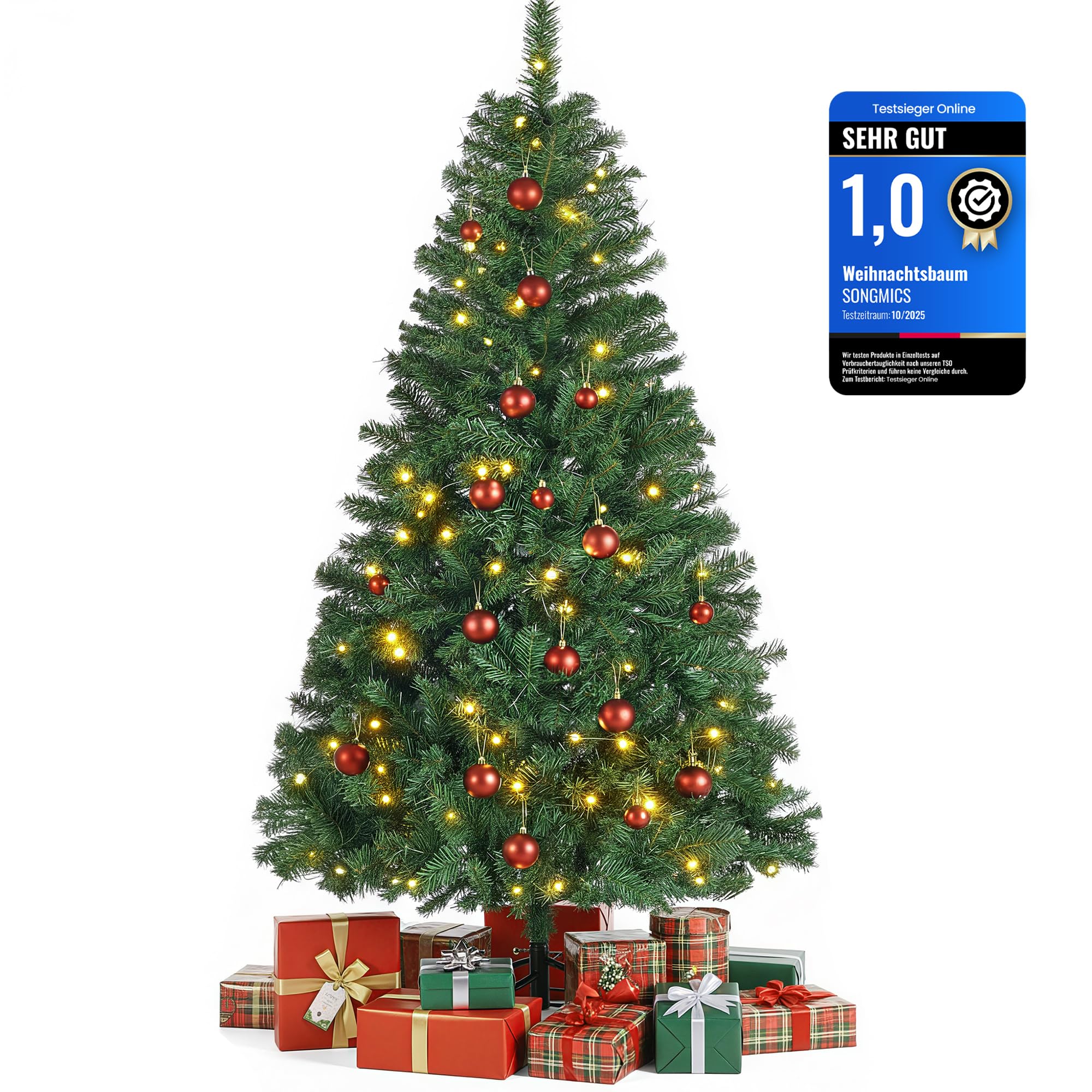 SONGMICS Künstlicher Weihnachtsbaum, 180 cm, mit Beleuchtung