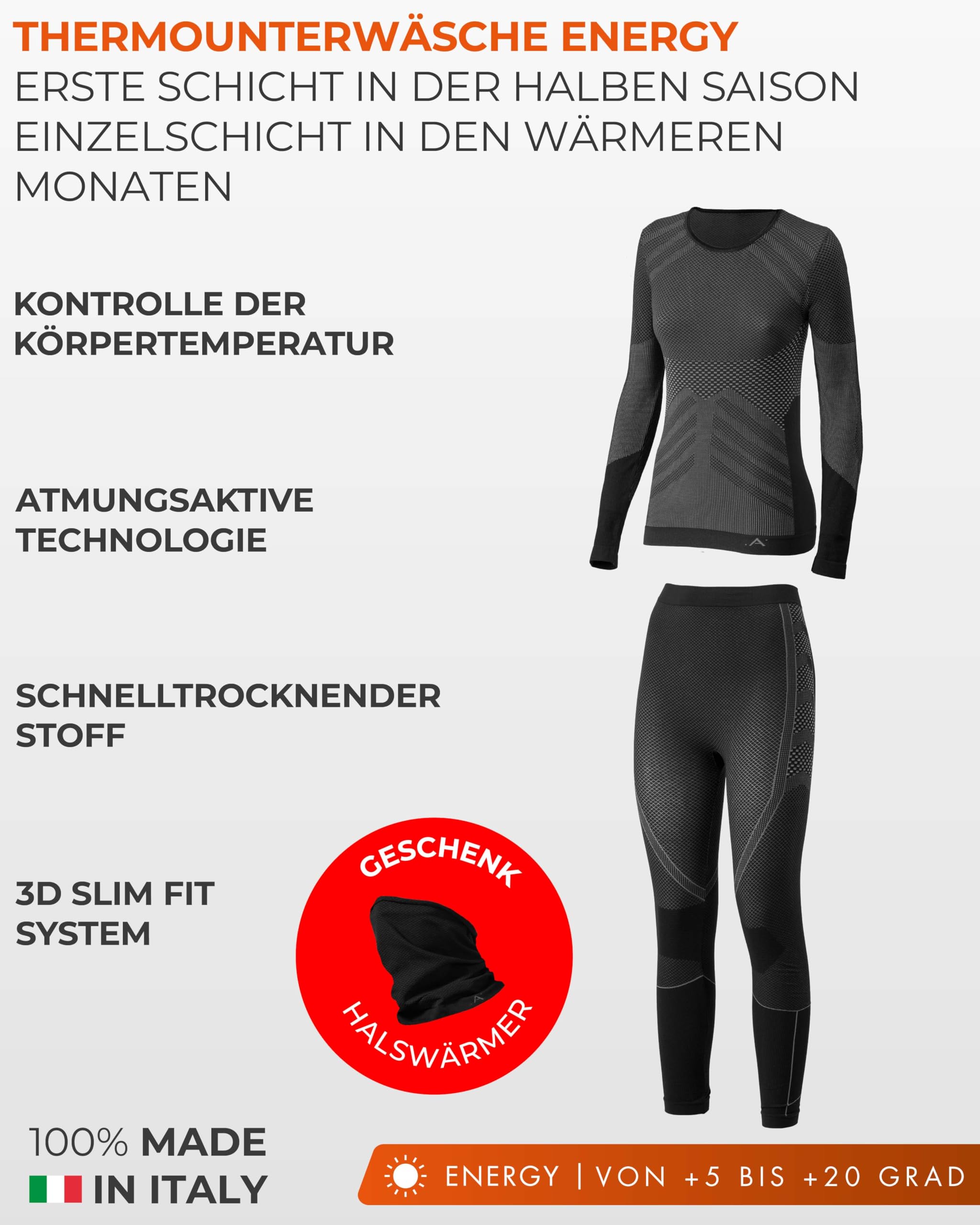 Risalti Thermounterwäsche Damen Set Energy – Thermoshirt Damen Langarm Und Thermounterhose Ohne Nähte Etiketten, Funktionsunterwäsche, Winter, Ski, Wandern – Made In Italy