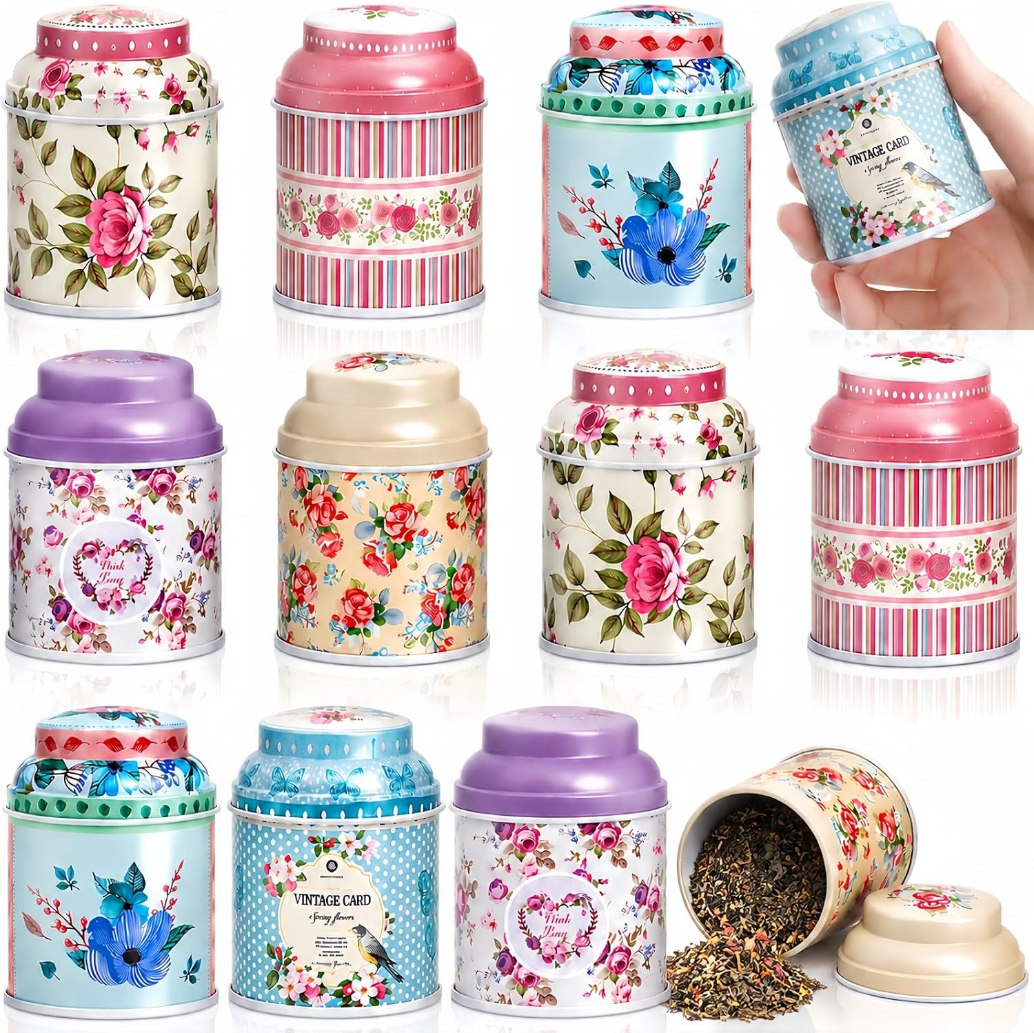 Tlence 12 Pack Vintage Mini Tea Tin, 3.4 OZ Metal Tinplate Empty Tin Can