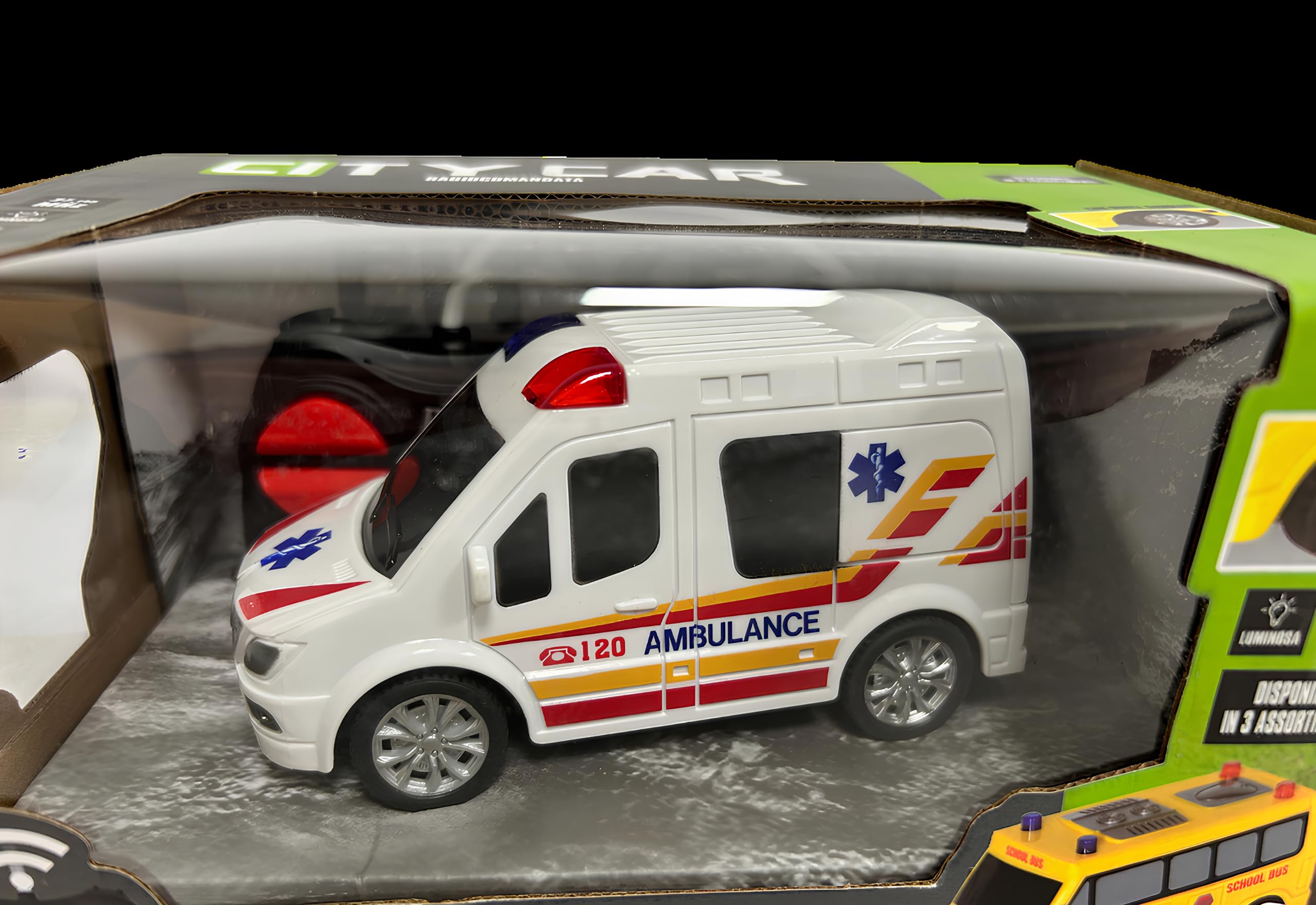Ferngesteuertes Auto für Kinder, City Car Mini Fahrzeuge, 13,5 cm, ferngesteuertes Auto mit Lichtern und Rädern, ferngesteuerter Krankenwagen, Reisebus, Bus mit Fernbedienung (AMBULANZA)