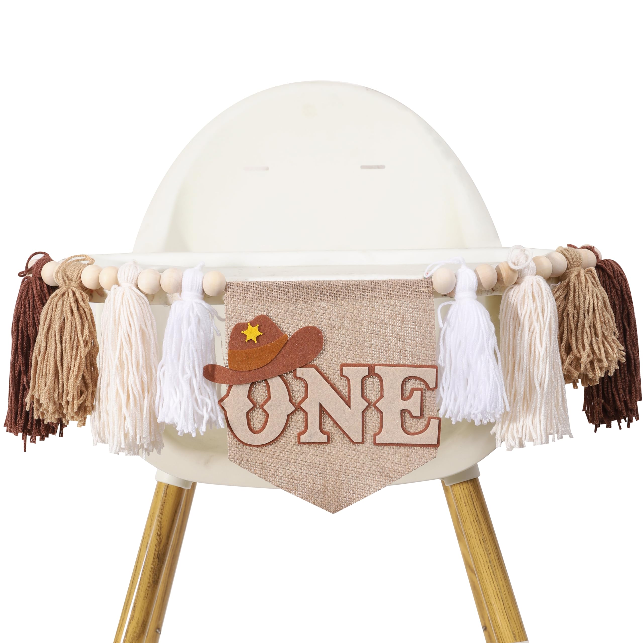Cowboy One High Chair Banner - Cowboy First Rodeo Birthday Party Decorations,Boys 1st Birthday Highchair Banner With Tassels,Western Farm Cake Smash