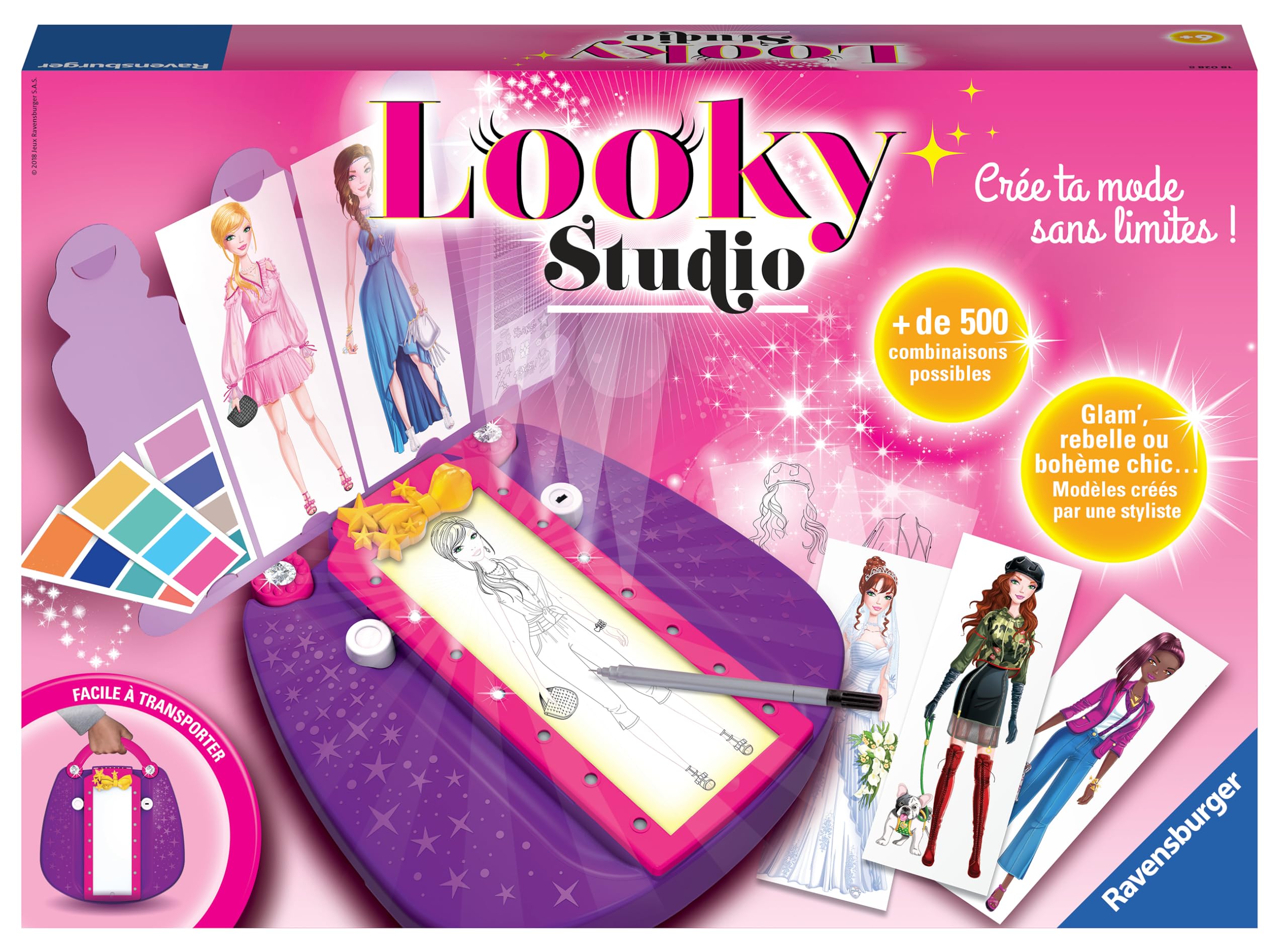 Ravensburger Looky Studio – Table à dessin lumineuse pour enfant – Dessin de mode – Kit créatif styliste – 500 combinaisons – Activité créative dès 6 ans – Version française