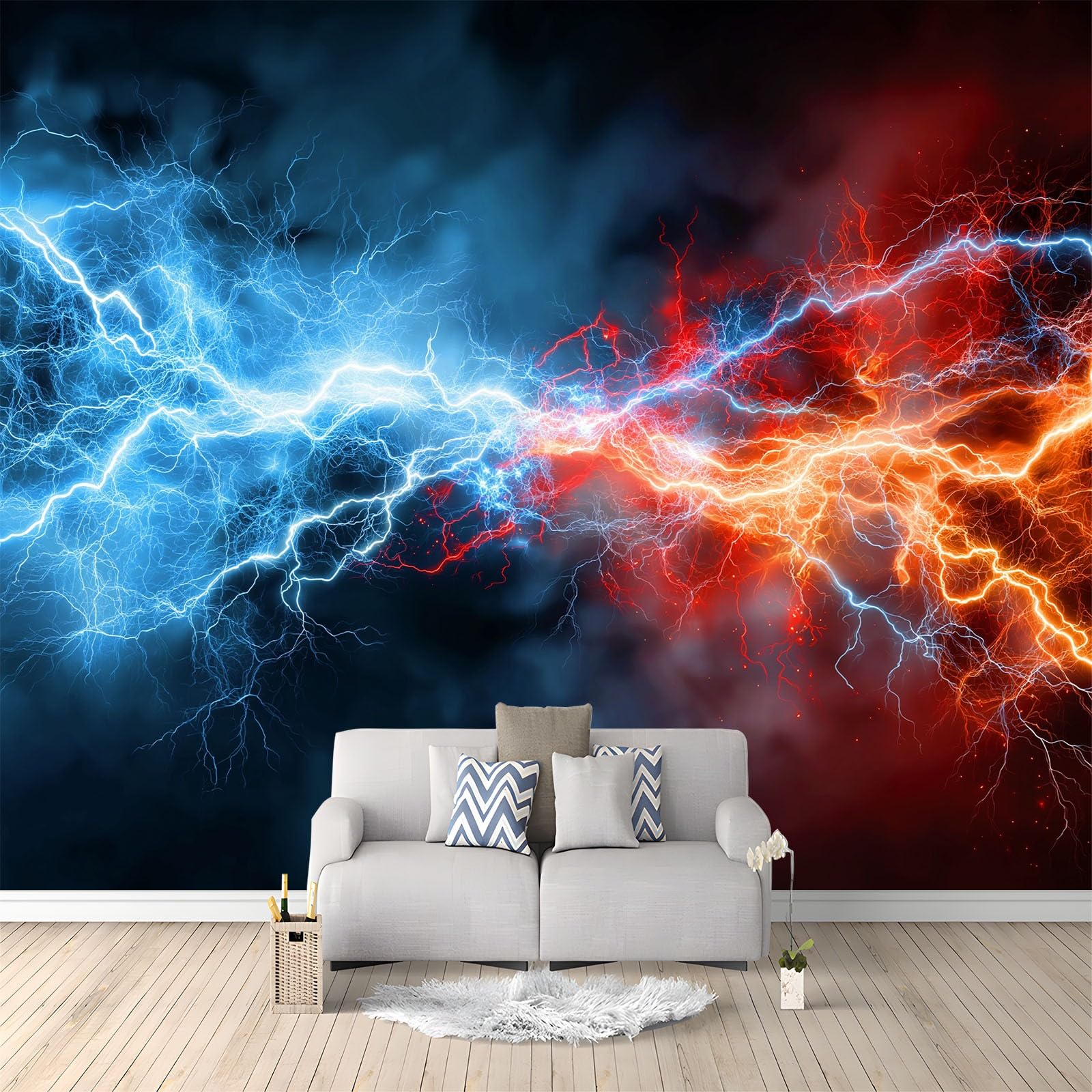 Panoramiczna tapeta cyfrowa dynamiczny błyskawica 3D elektryczny blask 200 x 140 cm, włóknina XXL nowoczesna dekoracja ścienna salon sypialnia biuro pokój dziecięcy, wielokolorowa
