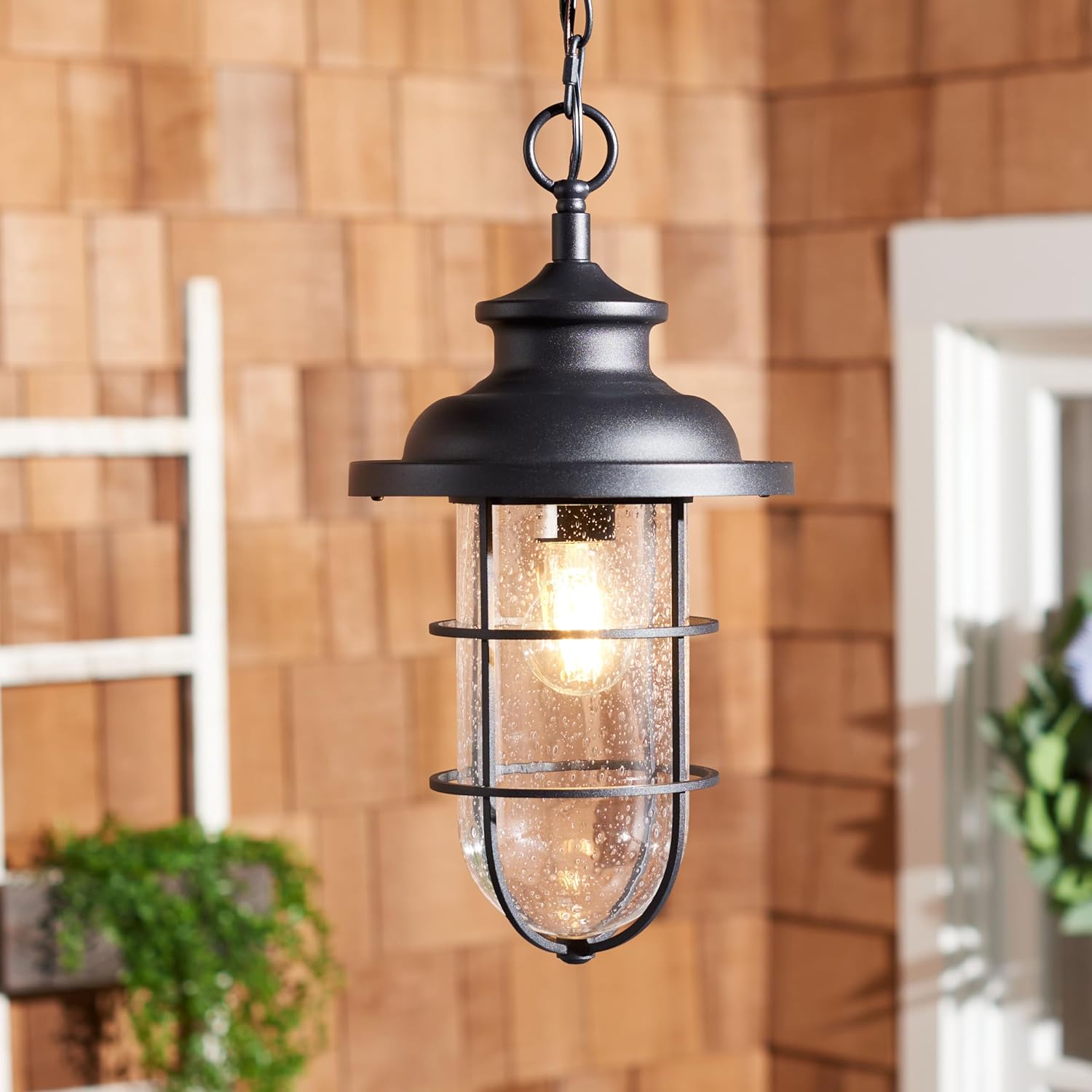 SAFAVIEH Lighting Collection Adelle Black Outdoor Pendant Hanging Light Fixture (LED Bulb Included)