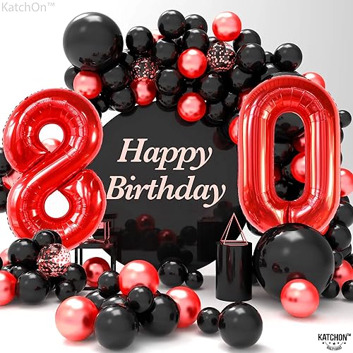 Miniatura 21 de KatchOn, Globos gigantes negros del número 80, 40 pulgadas, decoraciones de feliz cumpleaños 80 para mujer, globos de cumpleaños de 80 años