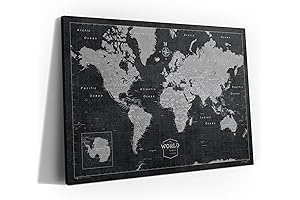 Conquest Maps World Travel Map with Pins Modern Slate Style Corkboard