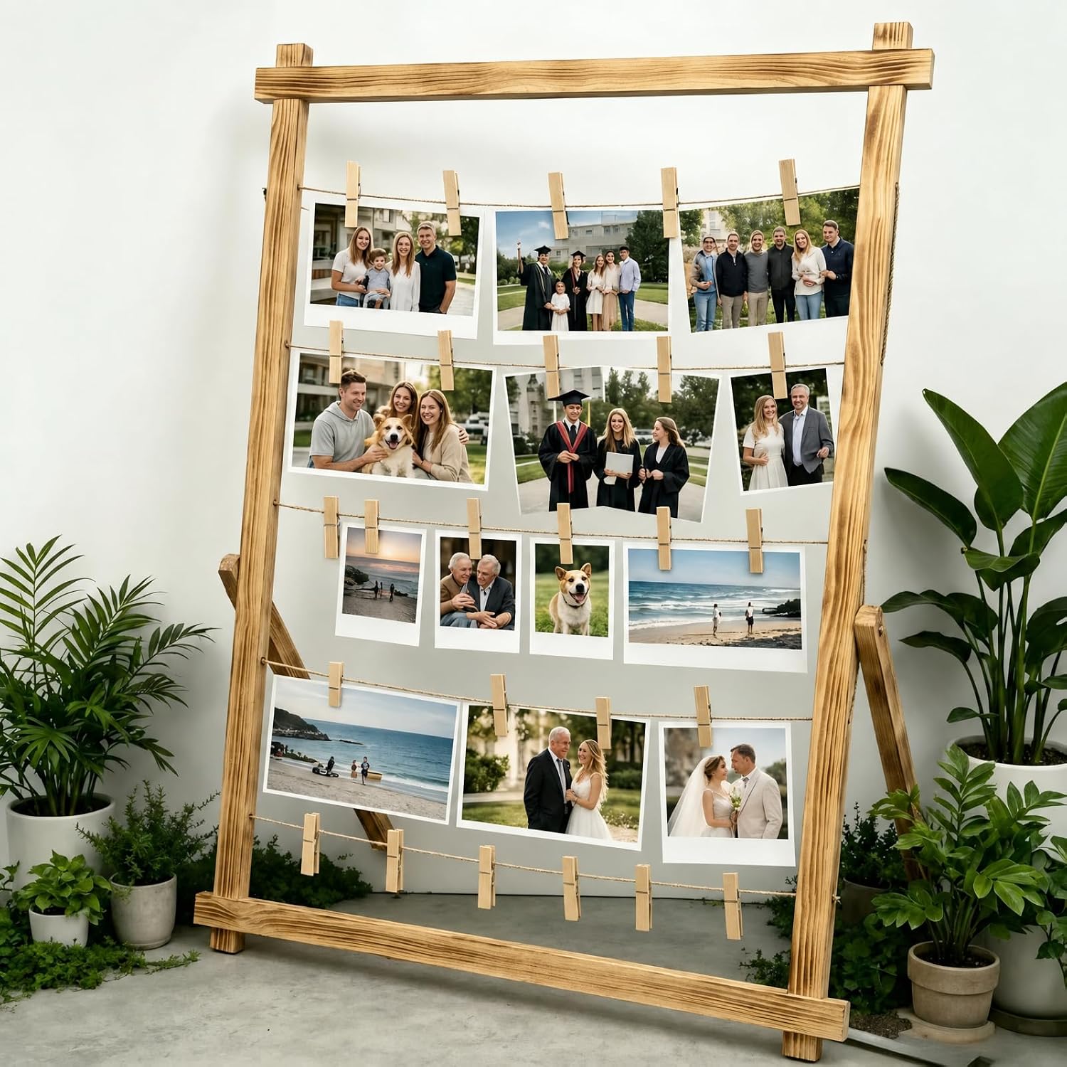 2026 Graduation Decorations Freestanding Wooden Photo Display Board with Clips - Class of 2026 Graduation Centerpiece Table Decorations,Large Picture Frame Collage Holds 30+ Photos (Natural Pine)