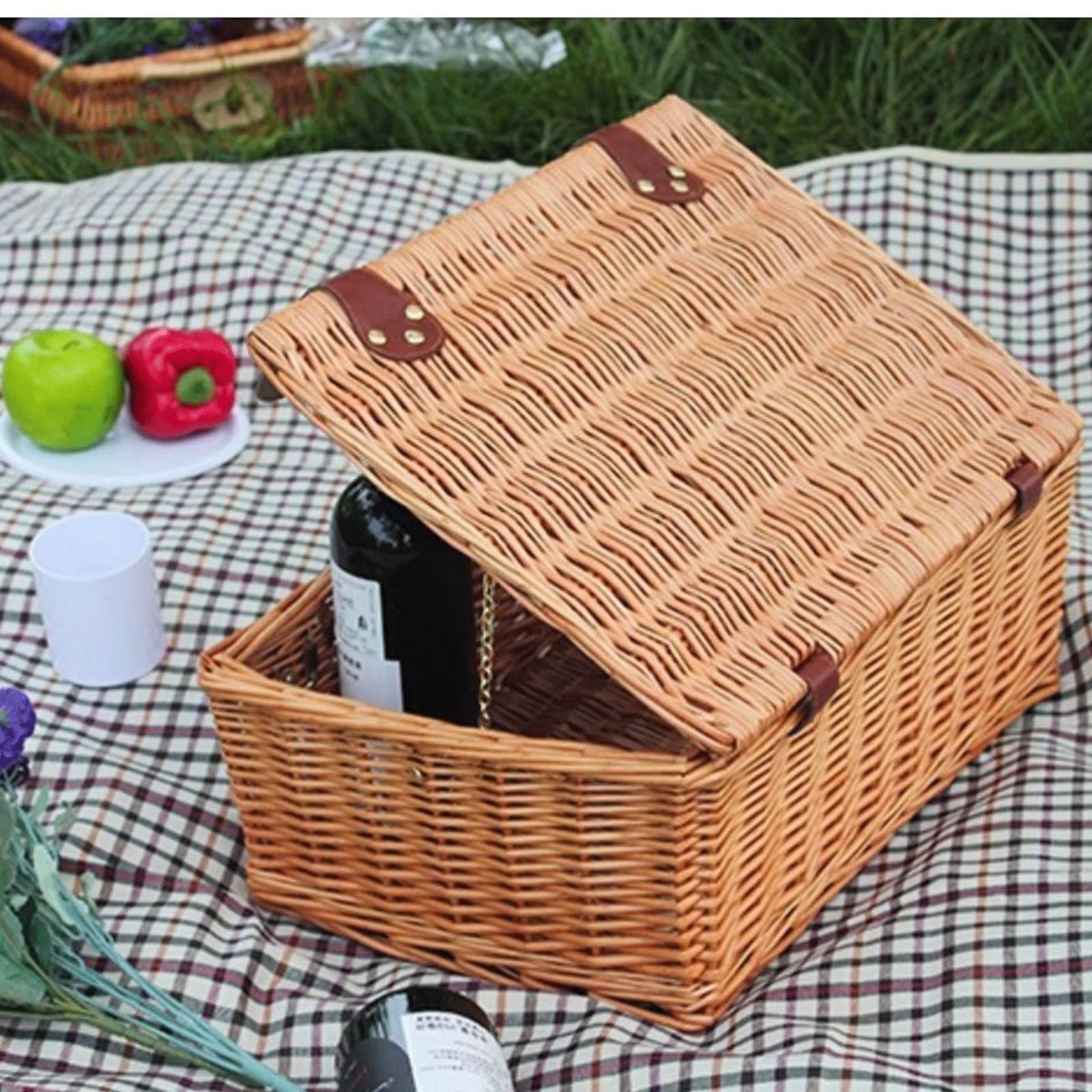 Cestas de Picnic Cesta de Almacenamiento para Picnic al Aire Libre Cesta organizadora de Frutas de ratán Tejido，