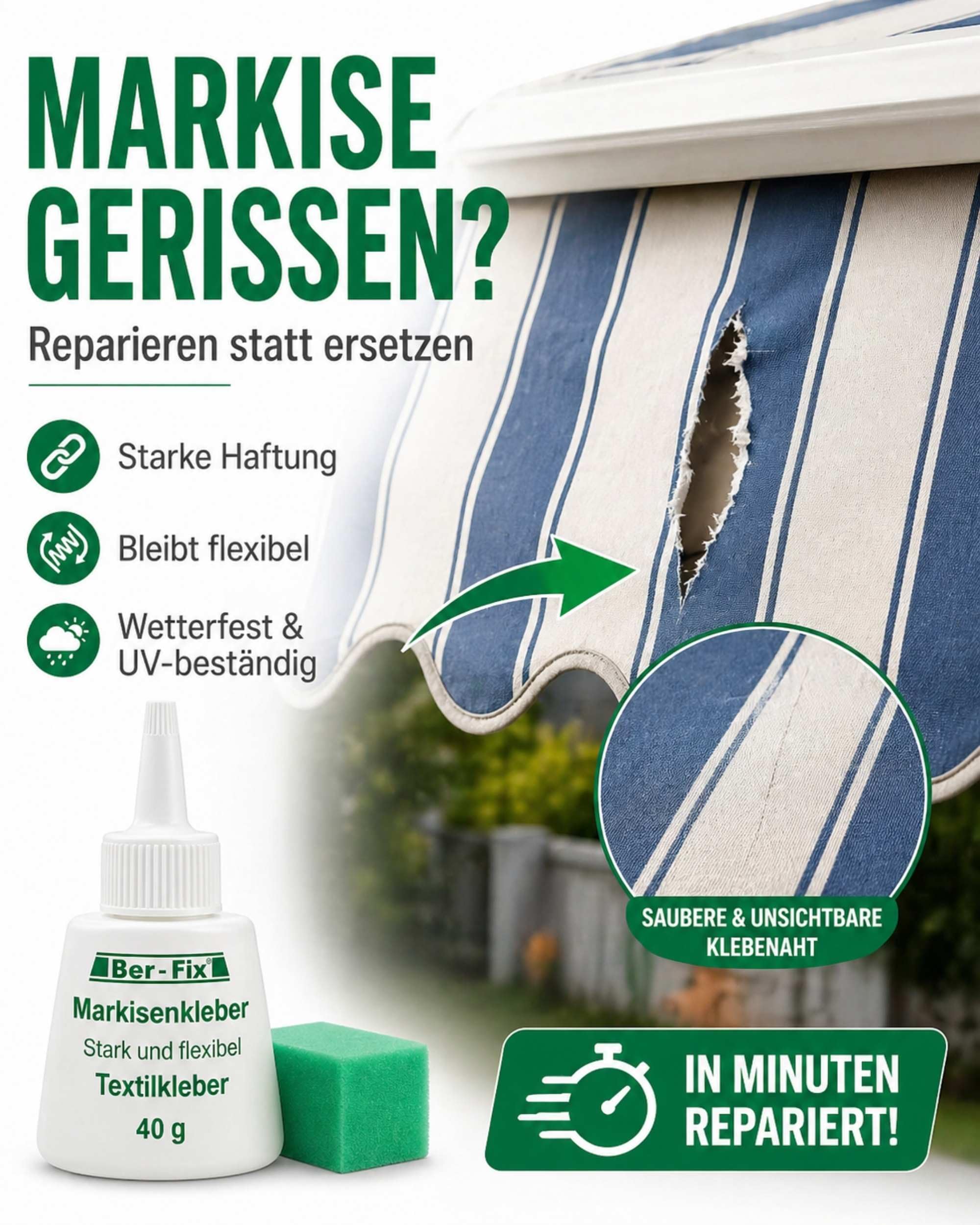 Ber-Fix® Textilkleber 500g XXL-Vorratsflasche – Wasserfester Stoffkleber extra stark – Transparenter Kleber für Stoffe, Baumwolle, Jeans, Filz, Leder & Markisen – Waschmaschinenfest
