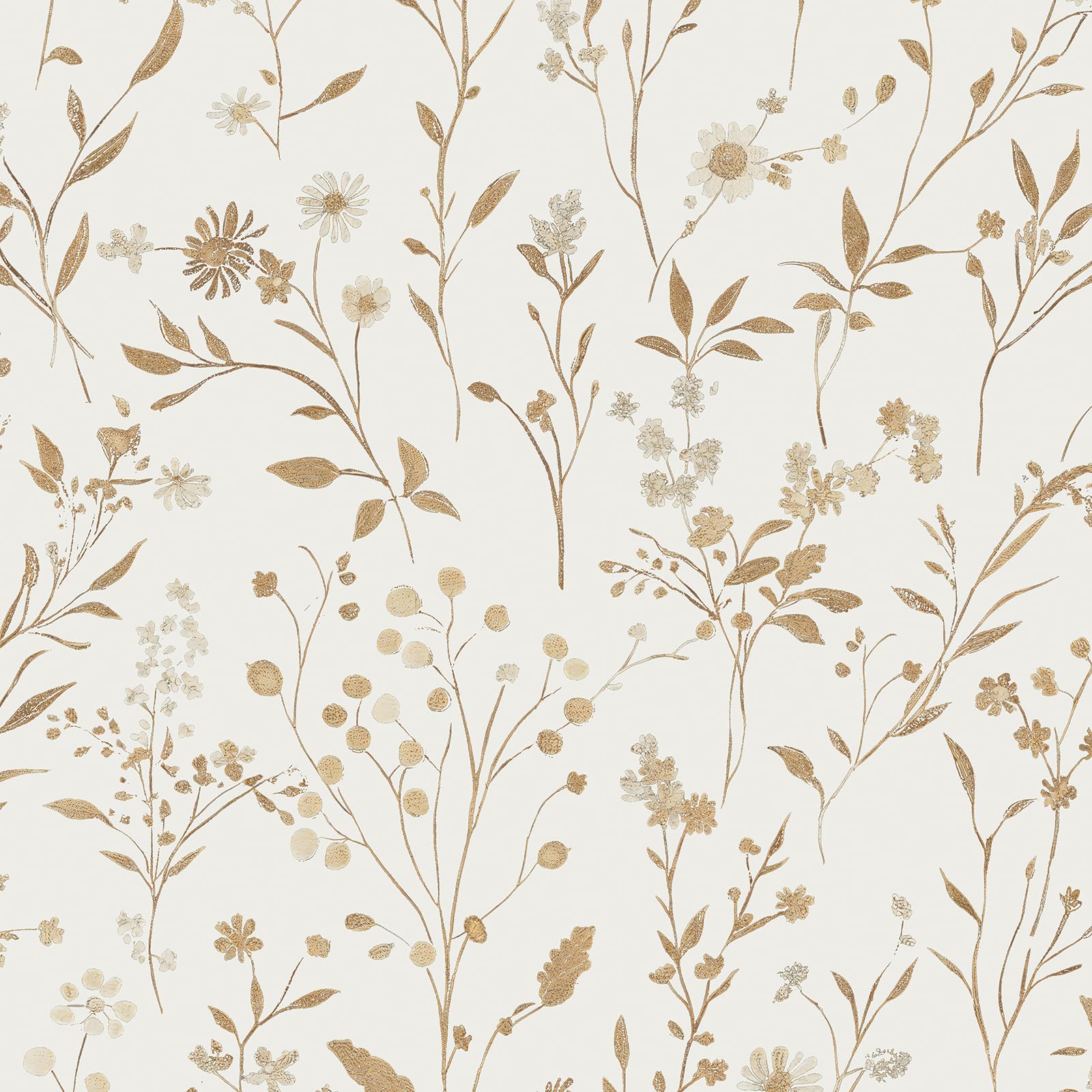 LiKiLiKi Möbelfolie Selbstklebend Beige Blumen Mustertapete 44×1000 cm Vintage Blumentapete für Möbel Schrank Wohnzimmer Küche Wasserdicht, Leicht zu Reinigen und Glatte Oberfläche