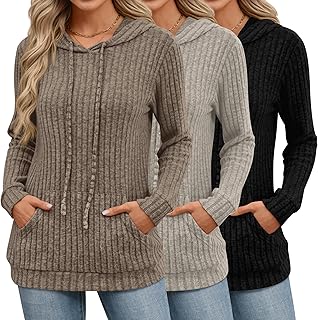 3 Pack Women's Long Sleeve Hoodie Sweaters, Kangaroo Pocket Shirts Loose...