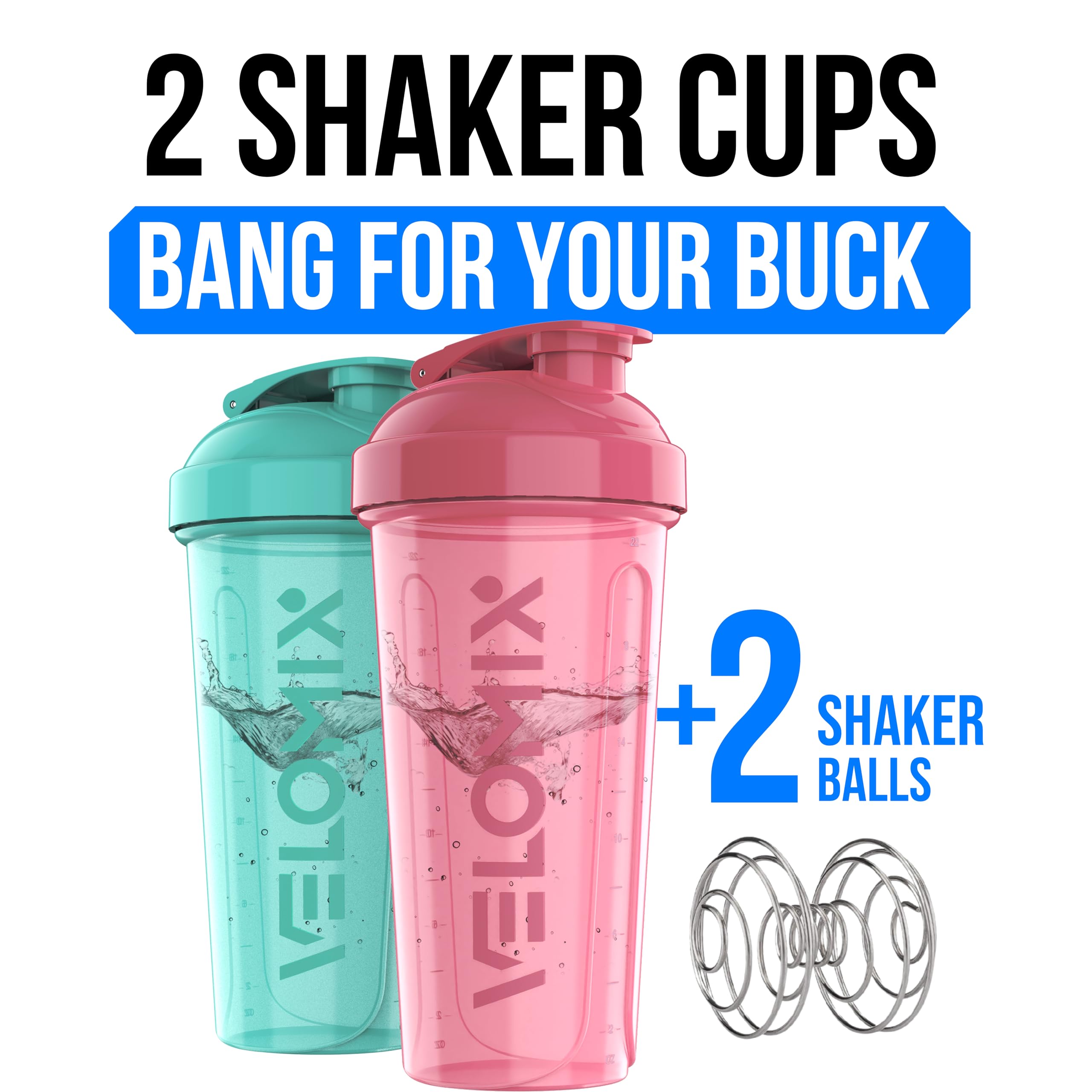 VELOMIX 2 Pack 28oz Protein Shaker Bottle for Protein Mixes, Pink/Turquoise — Amazon image 2