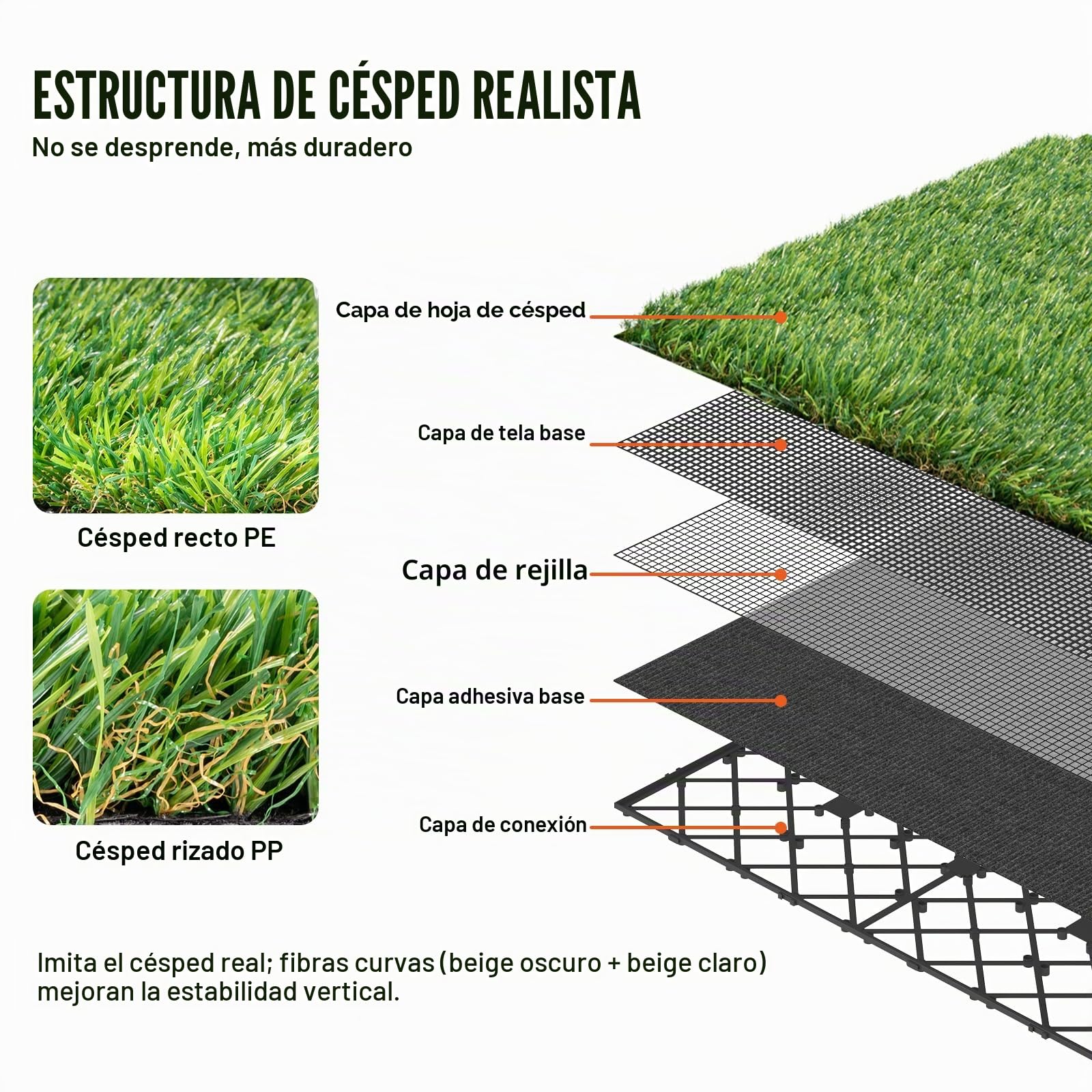 VEVOR Césped Artificial Juego de 18 Baldosas Entrelazadas para Interiores y Exteriores 31x31 cm Alfombra de Suelo Autodrenante, Hojas de Hierba 40 mm para Jardín, Parque Infantil, Decoración del Hogar