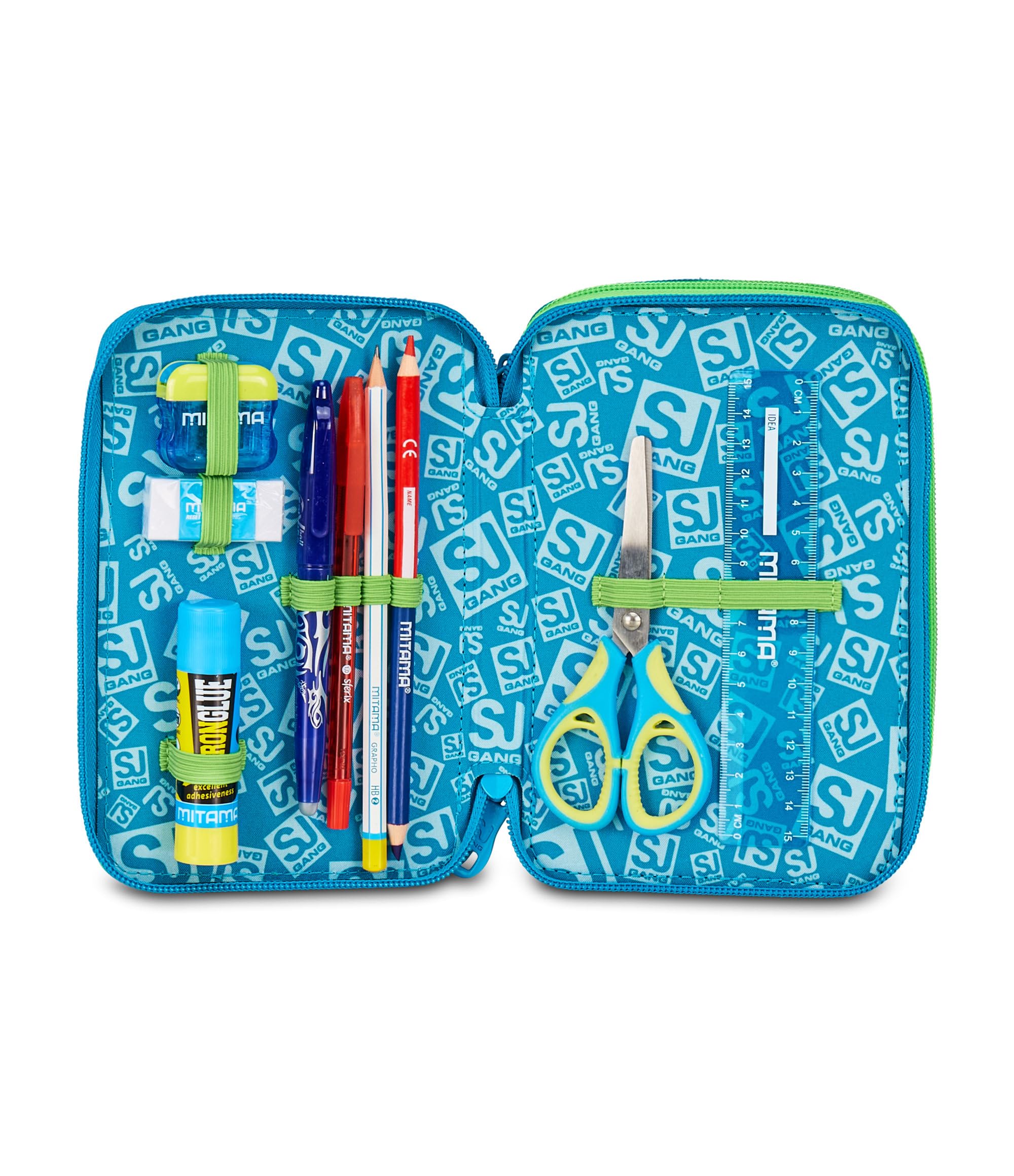 SJ GANG STYLE JAM GANG Astuccio Scuola 3 Zip Air Tiger, Blu, Portapenne Triplo Scomparto Completo Di Penne, Matite, Colori, Accessori Zaino, Scuola Elementare, Bambino