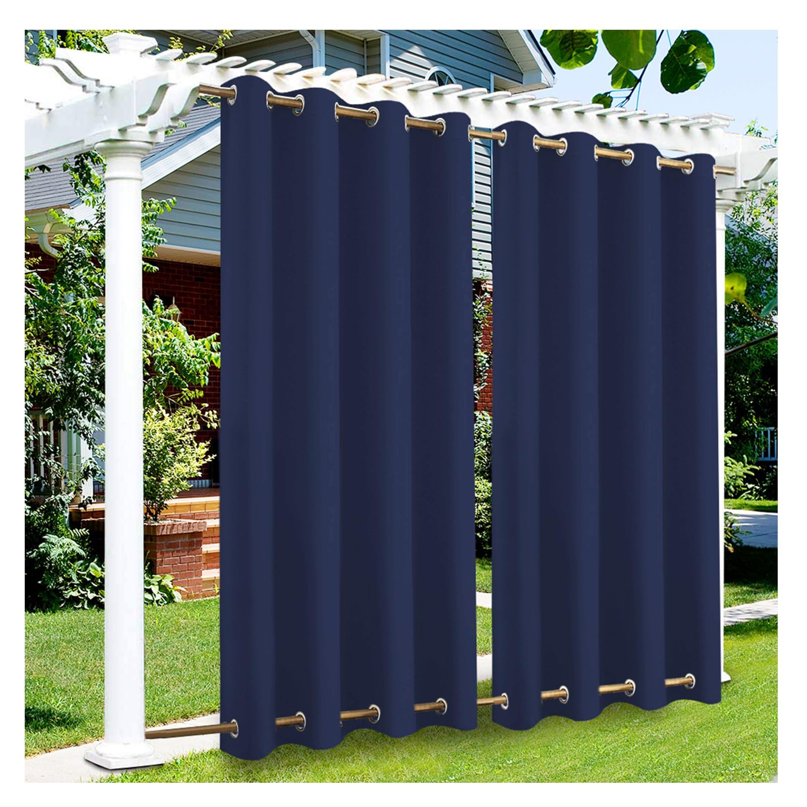 Mewkew Outdoor Curtains Waterproof with Grommet (Top and Bottom) W162×H200cm Garden Gazebo Patio Windproof Blackout Thermal Insulated Privacy Outdoor Curtain for Pergola Porch Pool Cabana