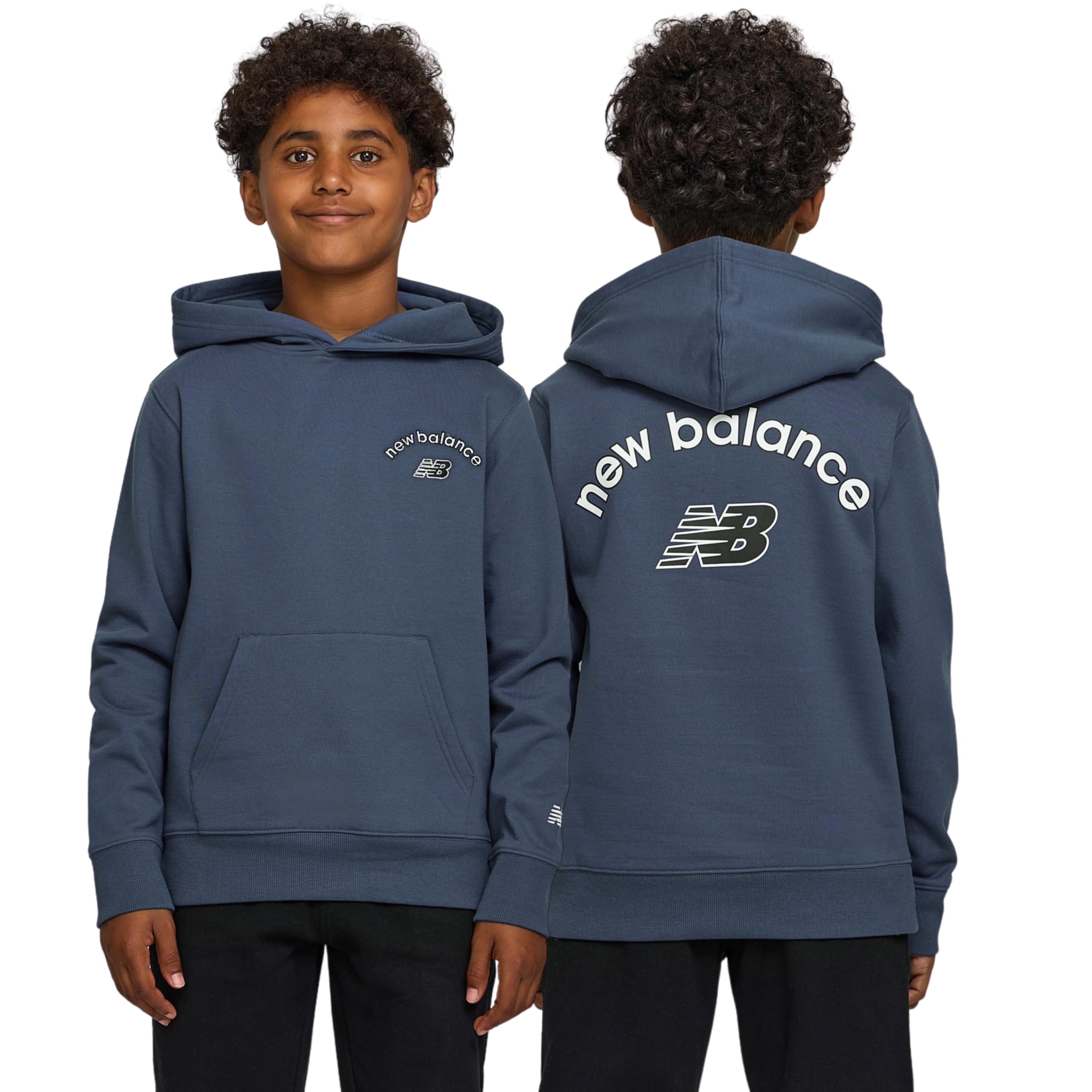 New Balance Boys Graphic Hoodie – Premium Comfy Cotton Blended Fleece Pullover Sweatshirt for Kids, Sizes 4-20 Indigo