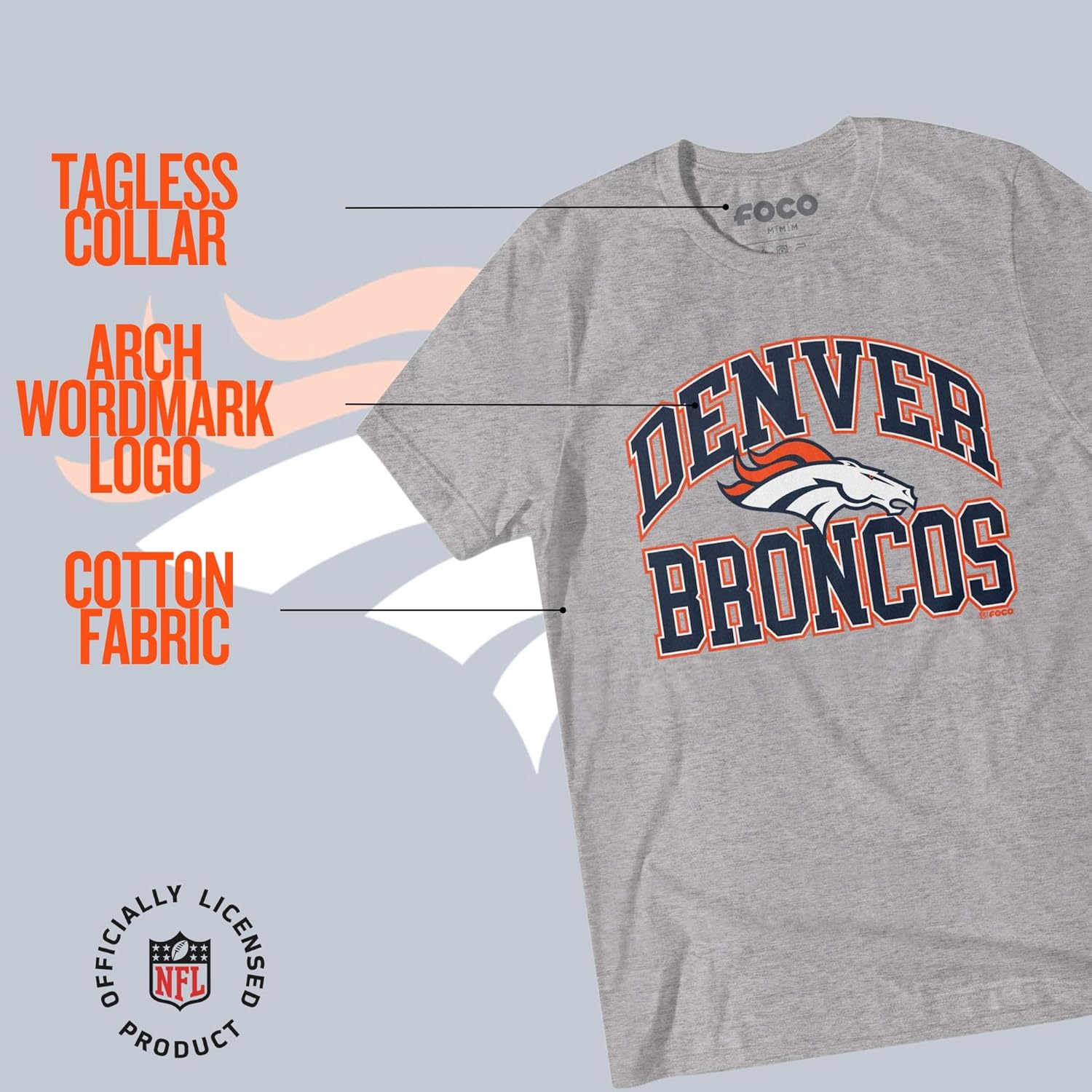 FOCO NFL Unisex Adult Officially Licensed Arched Wordmark Football Short Sleeve Crewneck T-Shirt