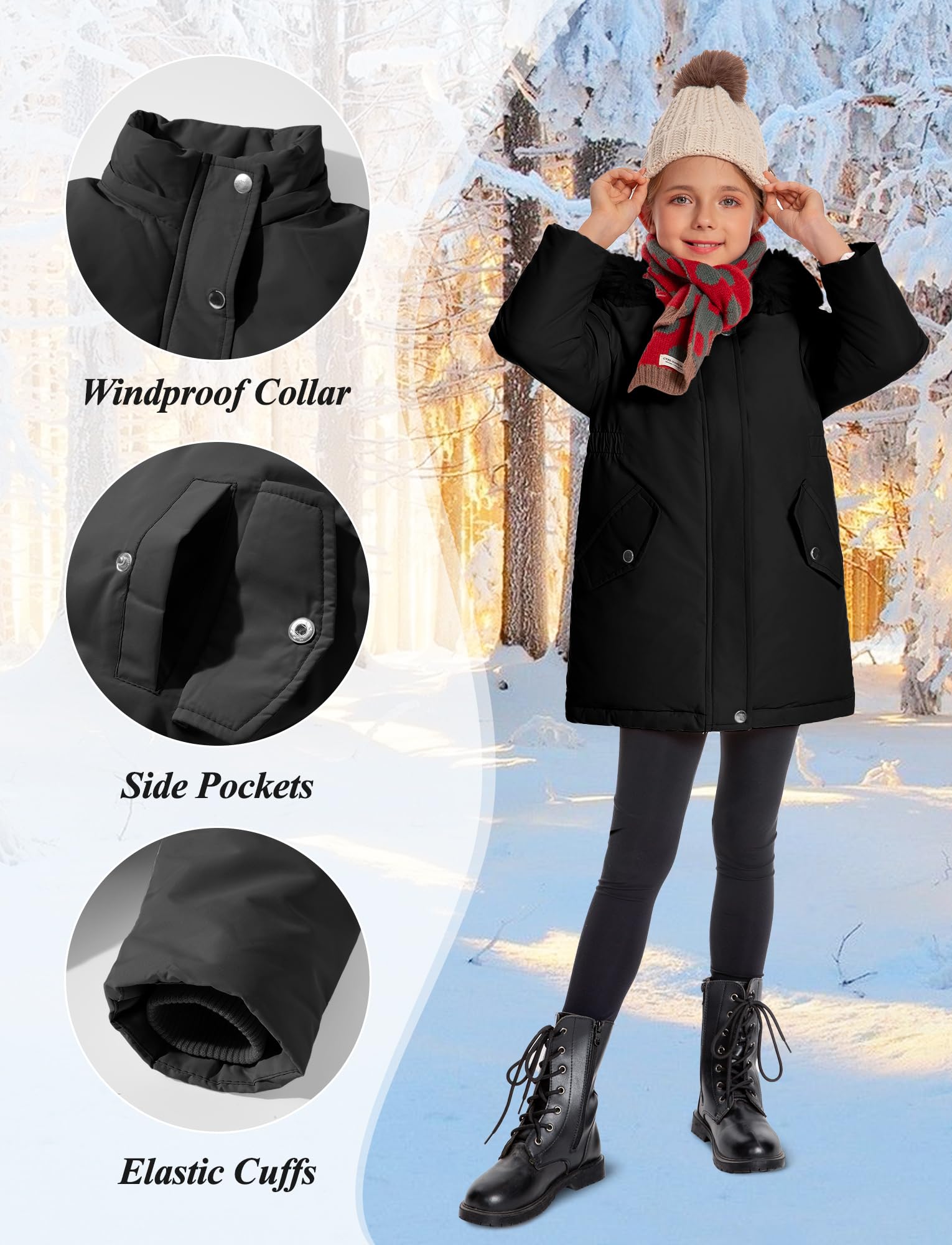 Manteaux d'Hiver Enfants Filles Vestes en Polaire Chaude Manteau à Capuche Coupe-Vent Doudoune de Neige Épaisse 3-11 Ans