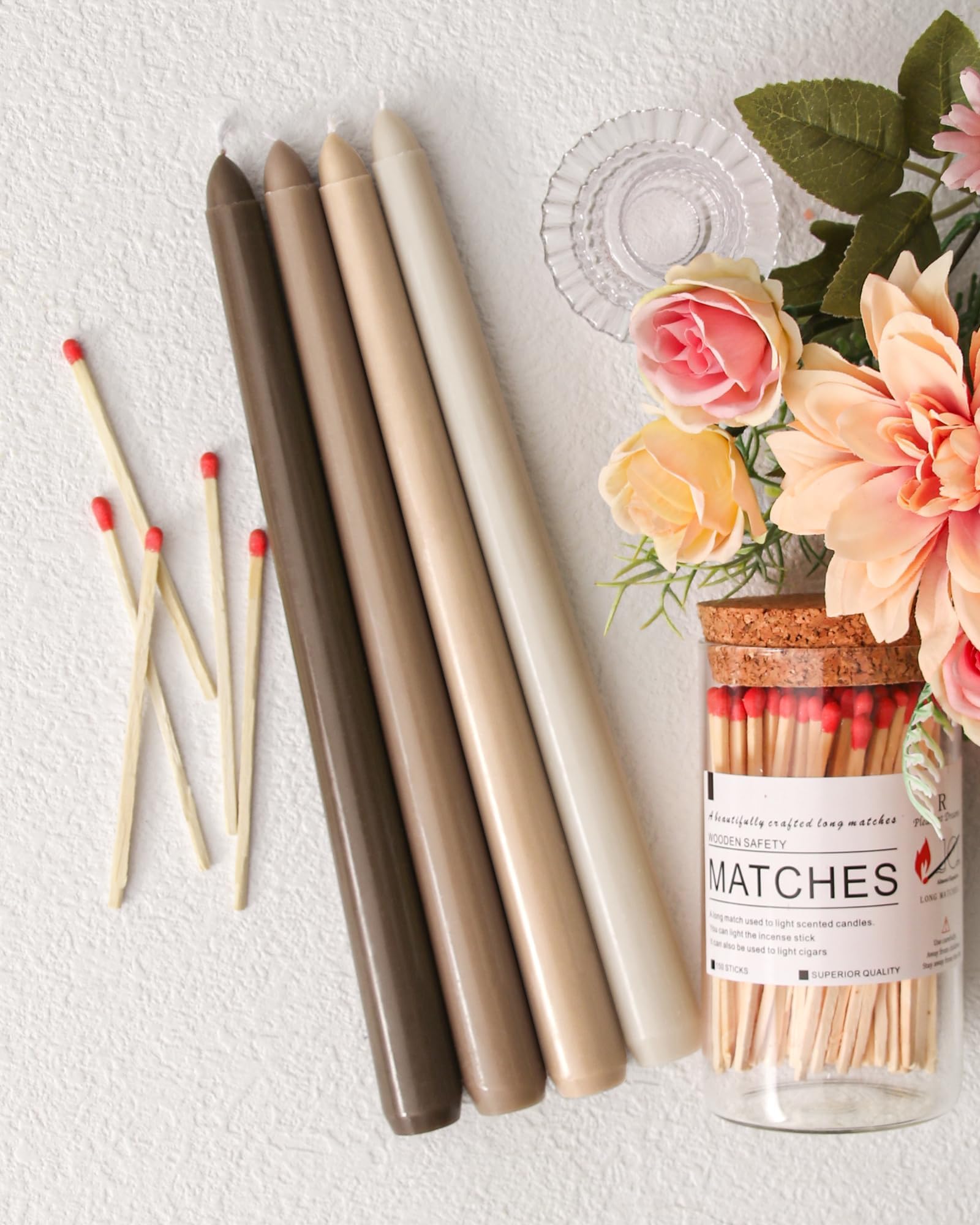 25,4 cm hohe tropffreie Spitzkerzen, Set mit 12 Stück – konische Kerzenständer – rauchfrei, geruchlos, lange Brenndauer – handgegossen, farbig für Heimdekoration, Hochzeit, Abendessen – Braun